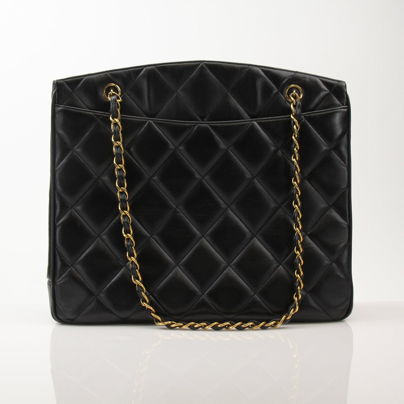 Chanel black metalasse lambskin 2-way shoulder handbag with silver hardware, featuring sleek design and chain strap.