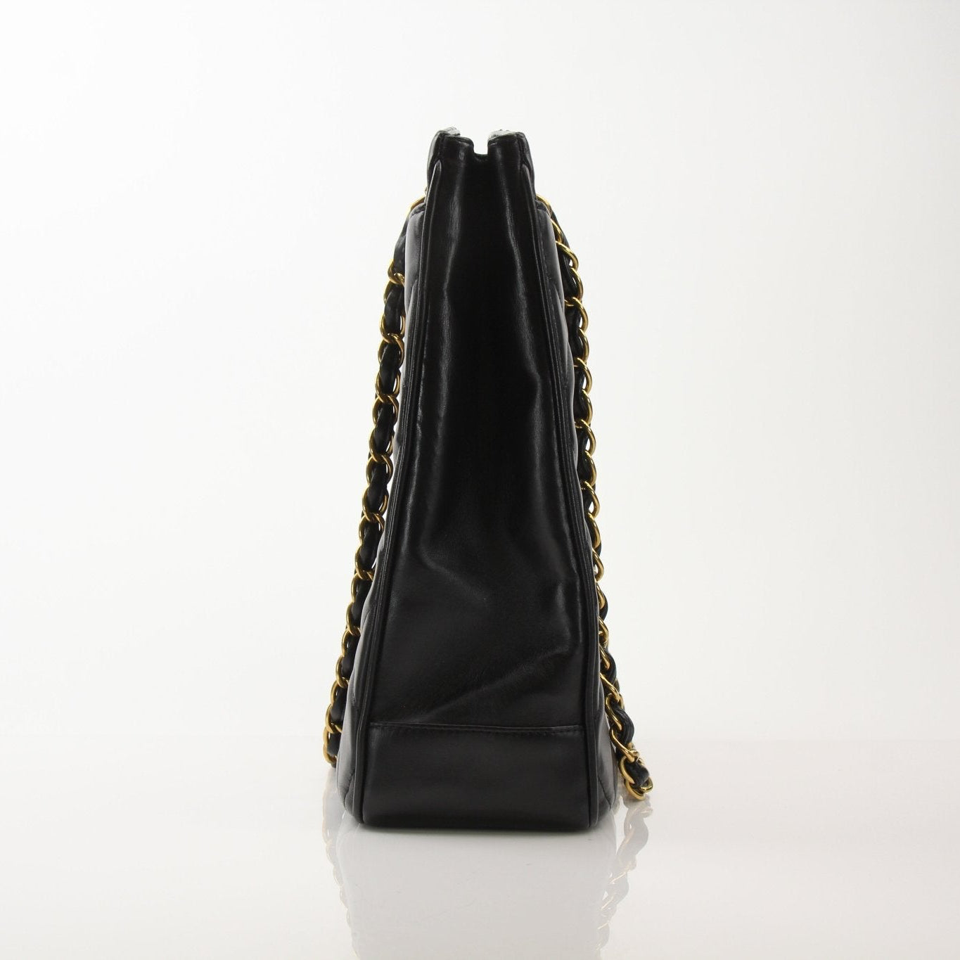 Chanel Black Metalasse Lambskin 2-Way Shoulder Bag, elegant designer handbag with gold hardware and sleek black leather finish.
