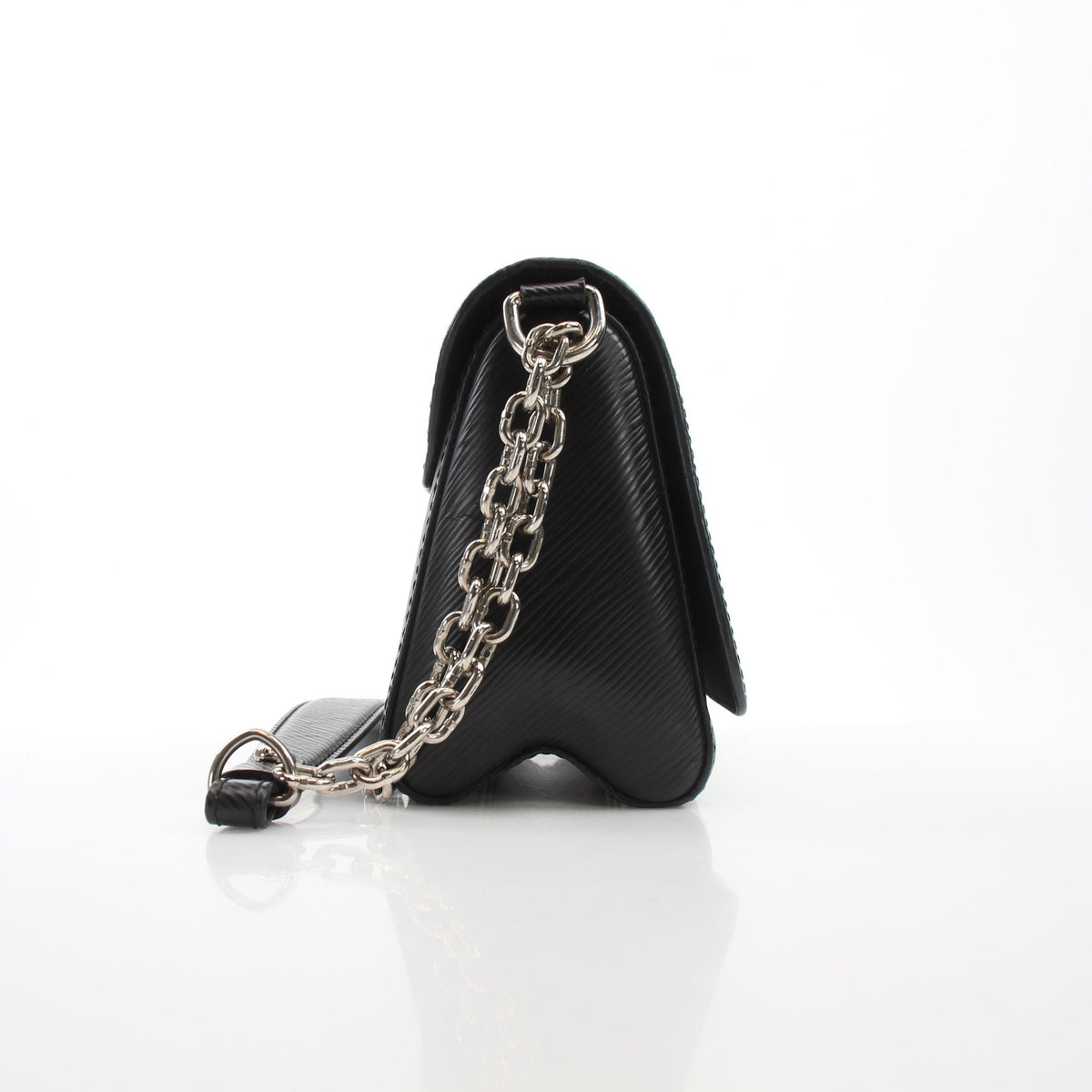 Louis Vuitton Twist PM black chain shoulder handbag with gold hardware and structured design, featuring the signature LV twist lock.