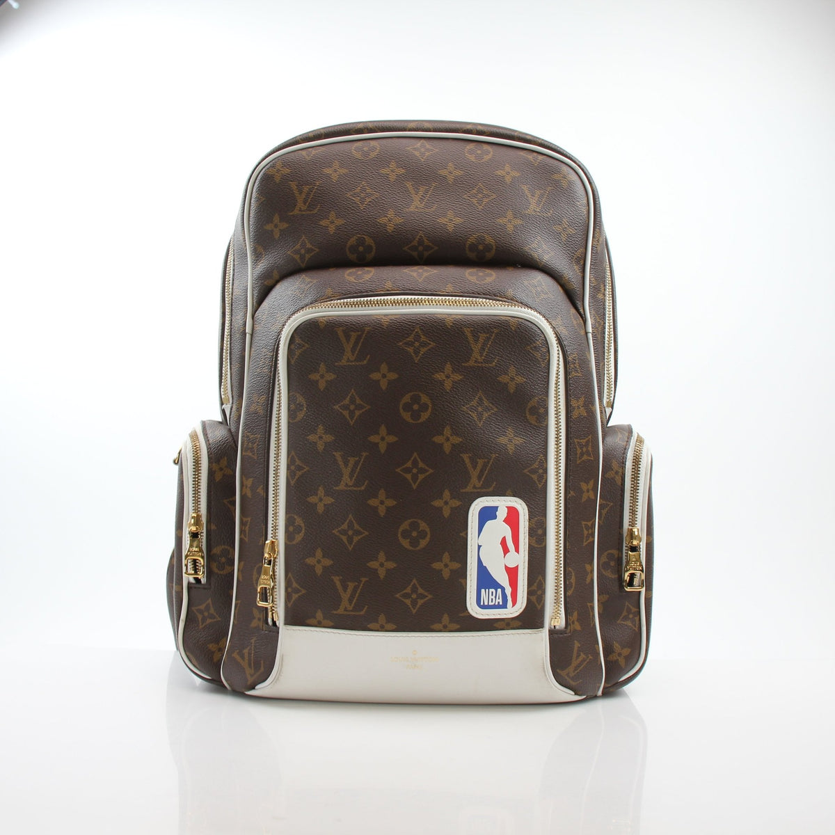 Louis Vuitton x NBA Monogram backpack for travel, featuring iconic monogram design and adjustable straps.