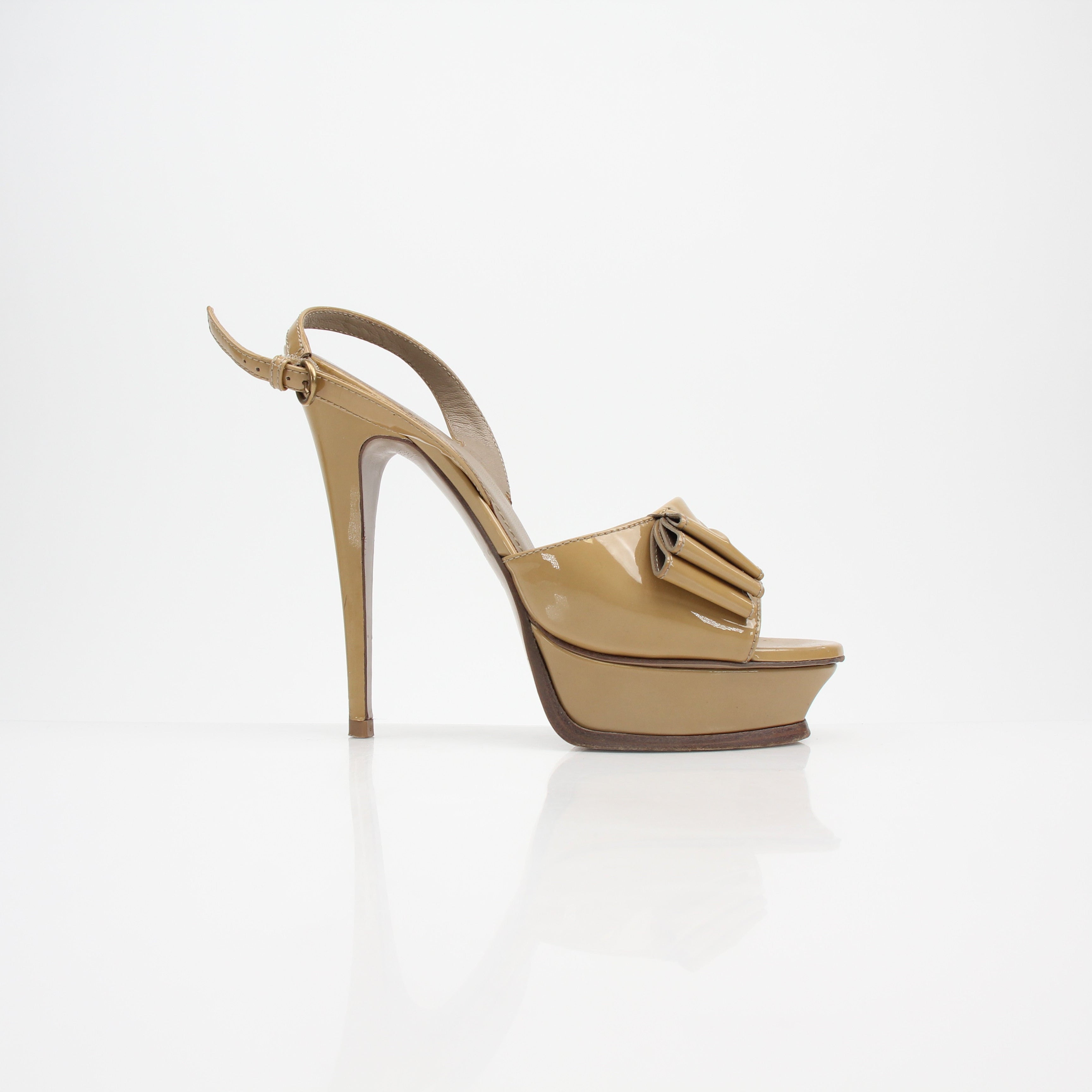 Saint Laurent Rive Gauche Bow Platform Slingback Sandals