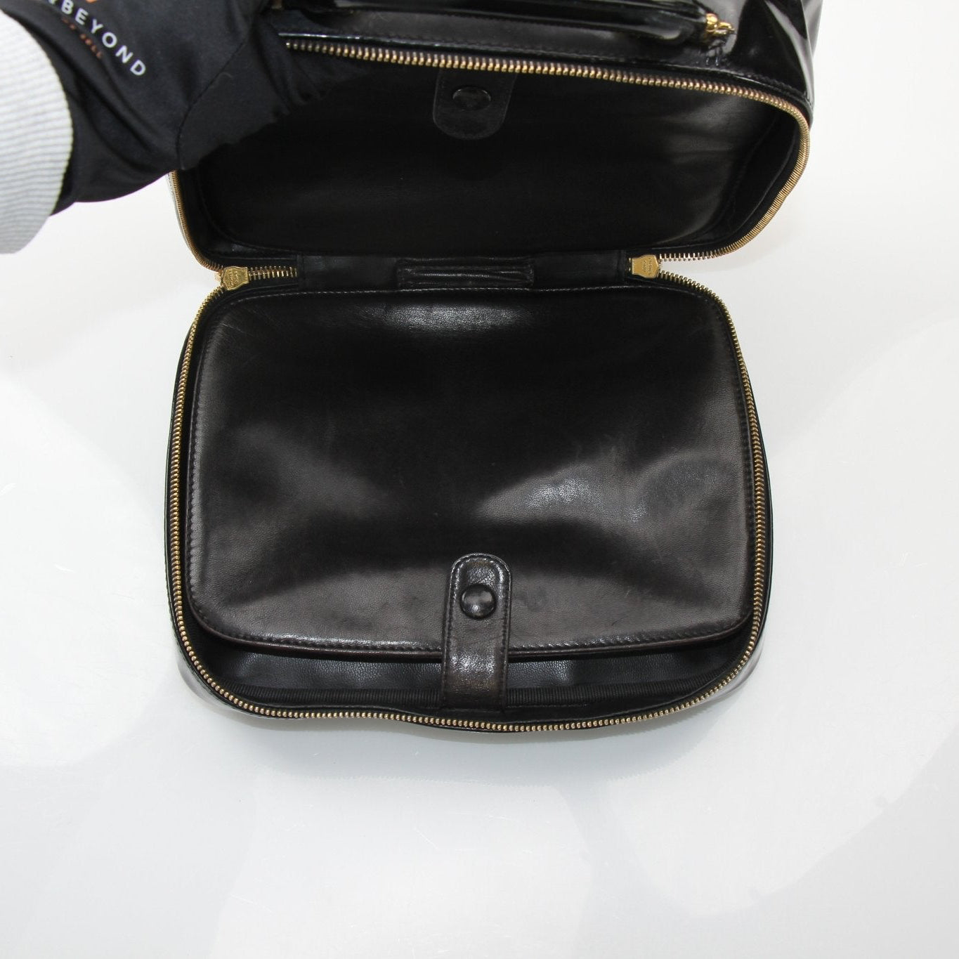 Gold & Beyond Chanel Coco Mark Patent 2-Way Handbag with chain strap and distinctive logo on shiny patent finish.