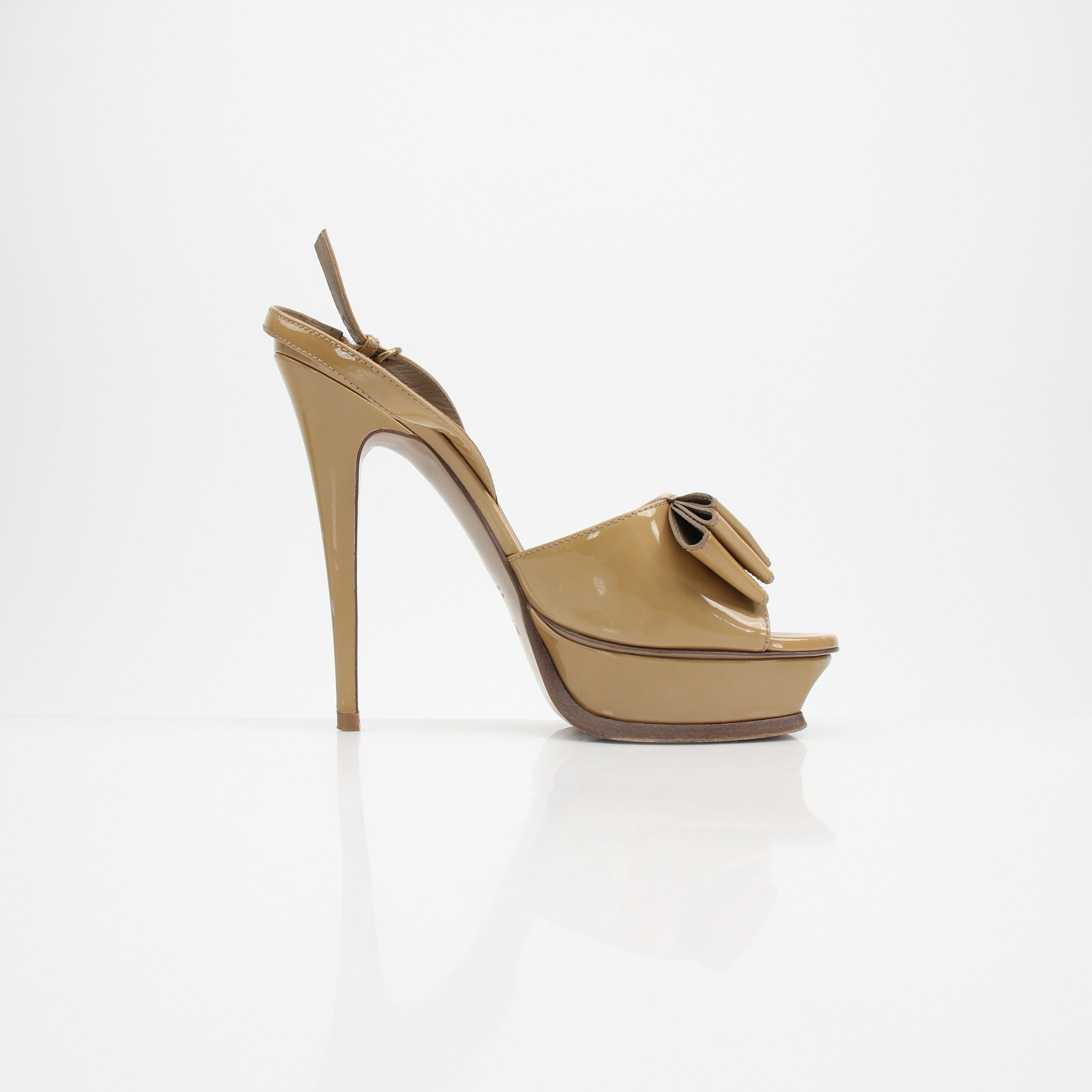Saint Laurent Rive Gauche Bow Platform Slingback Sandals