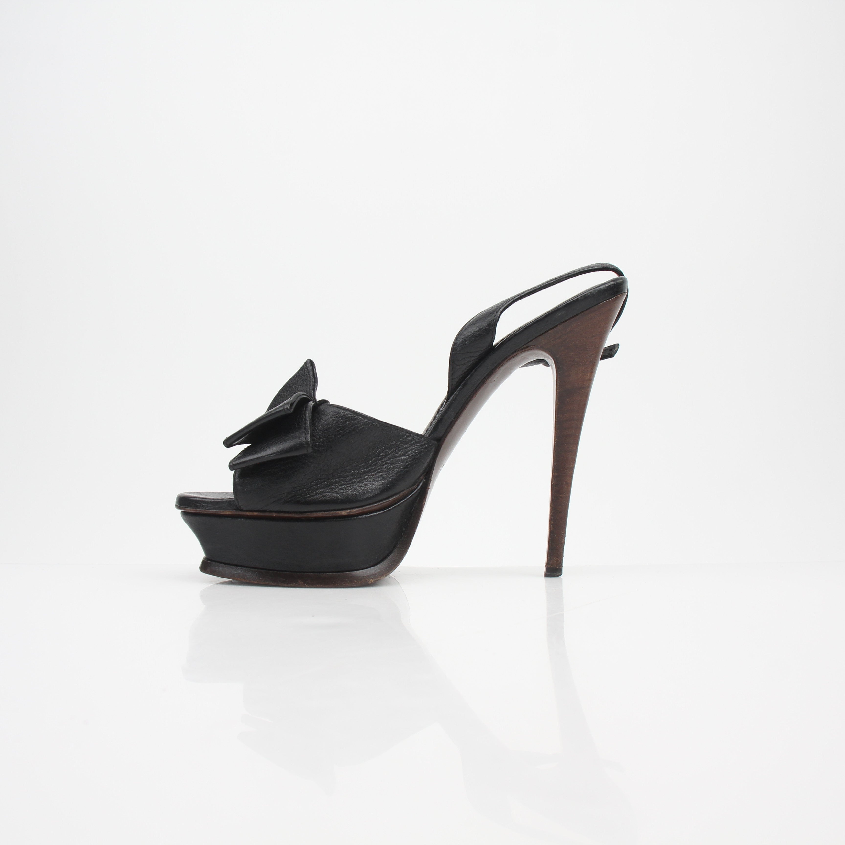 Saint Laurent Rive Gauche Bow Platform Slingback Sandals