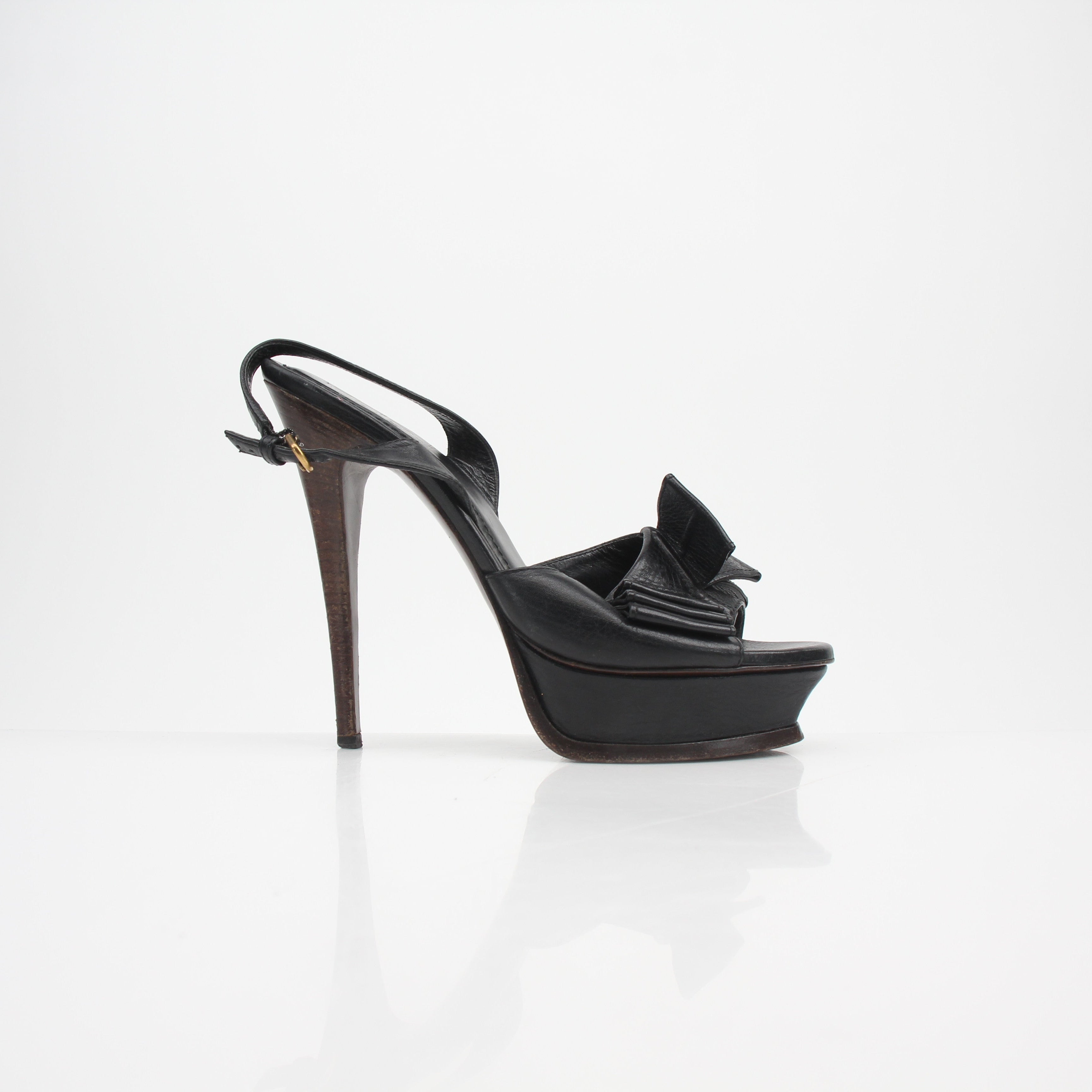 Saint Laurent Rive Gauche Bow Platform Slingback Sandals