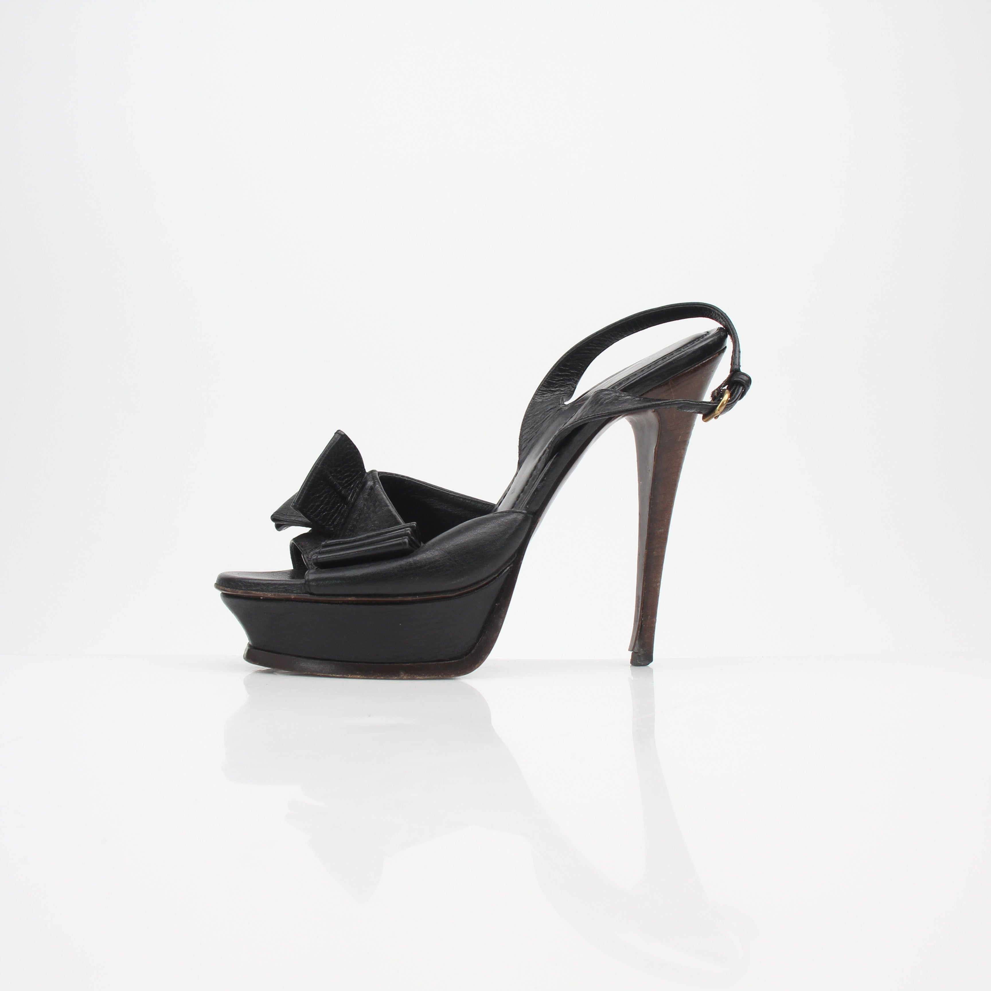 Saint Laurent Rive Gauche Bow Platform Slingback Sandals