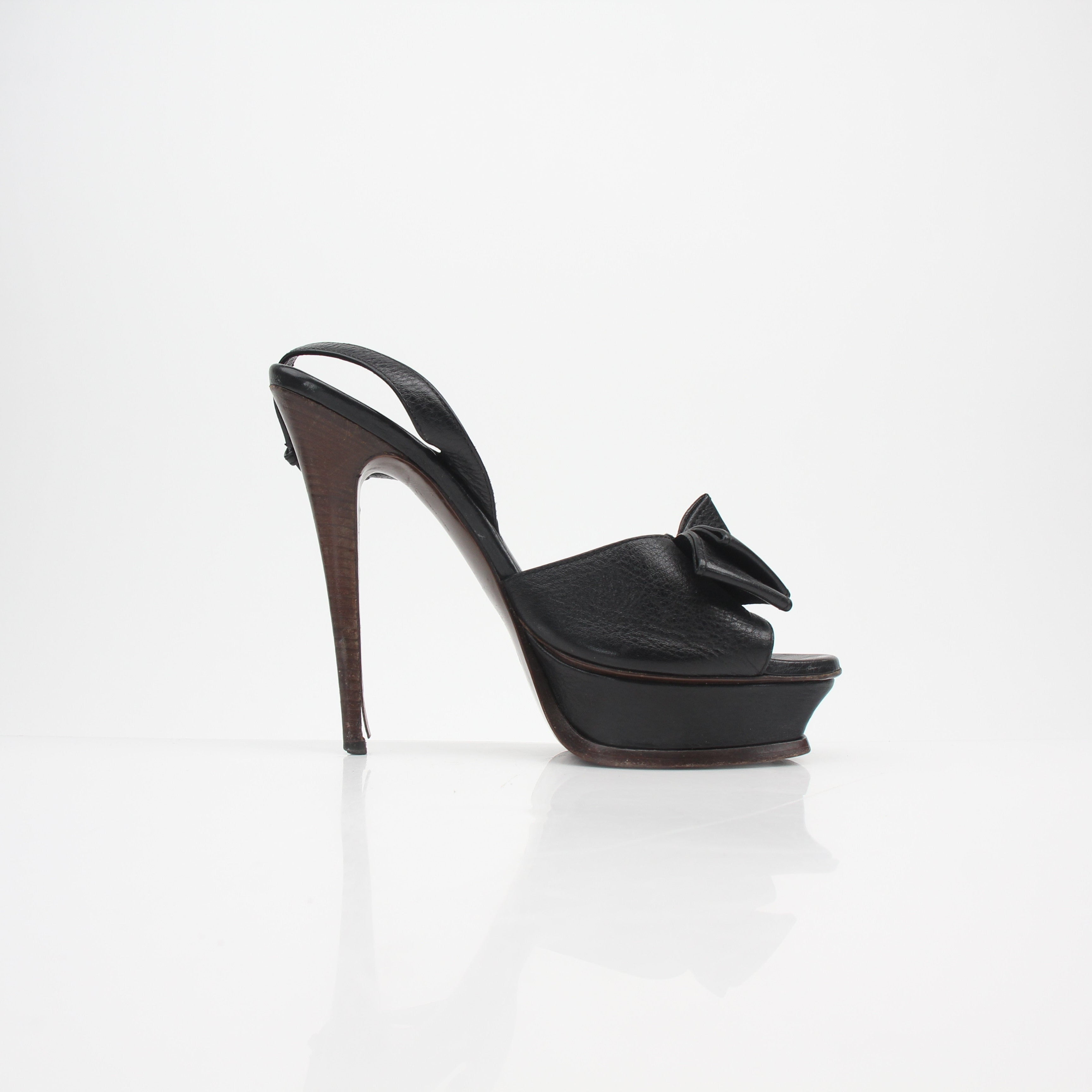 Saint Laurent Rive Gauche Bow Platform Slingback Sandals