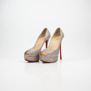 Christian Louboutin Fetish Peep Toe Glitter Platform Heels