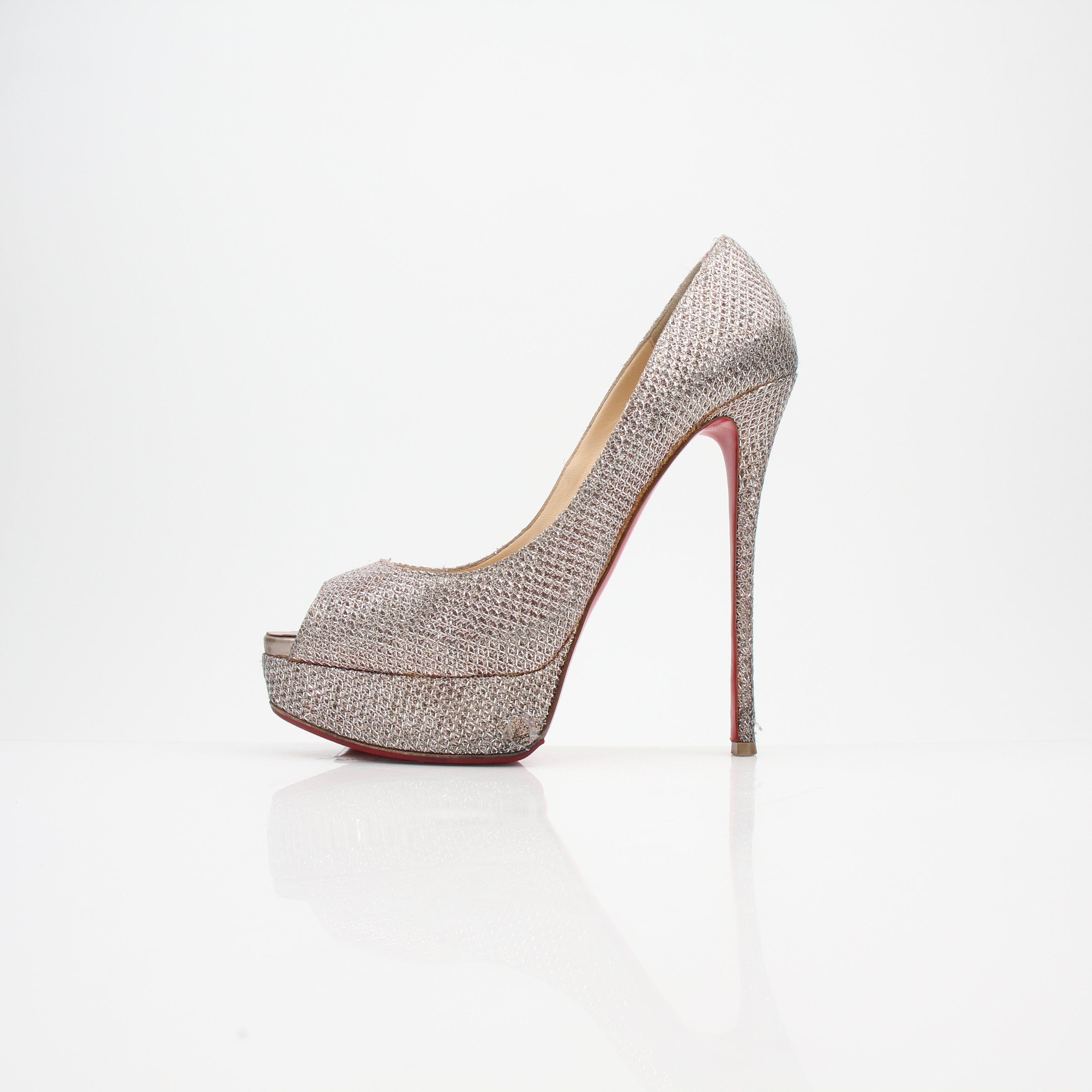 Christian Louboutin Fetish Peep Toe Glitter Platform Heels