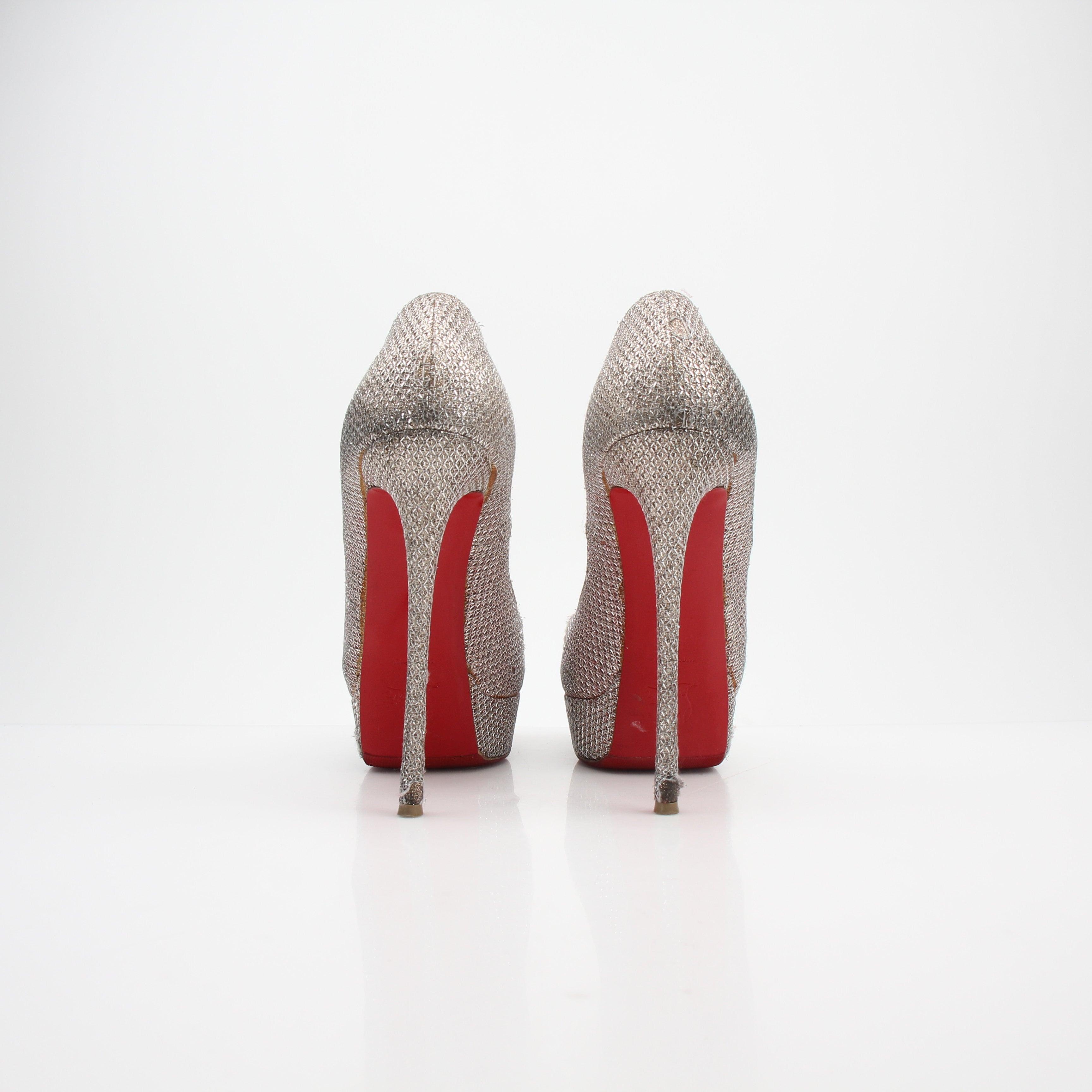 Christian Louboutin Fetish Peep Toe Glitter Platform Heels
