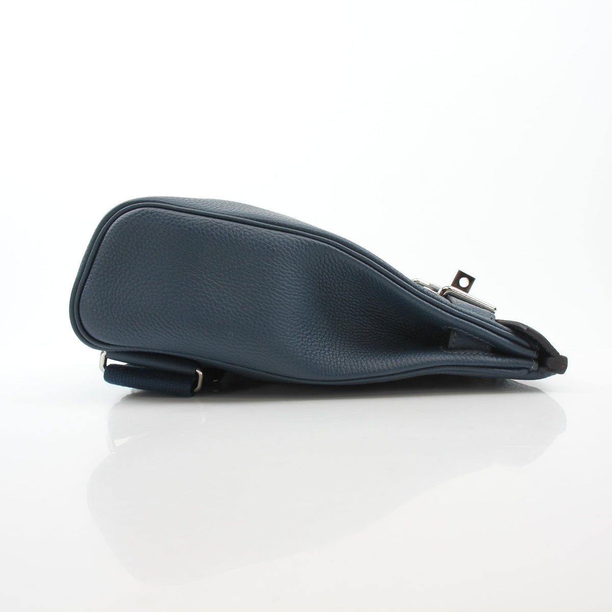 Hermès Hac a Dos PM dark blue Togo calfskin backpack with adjustable straps and structured handbag design.