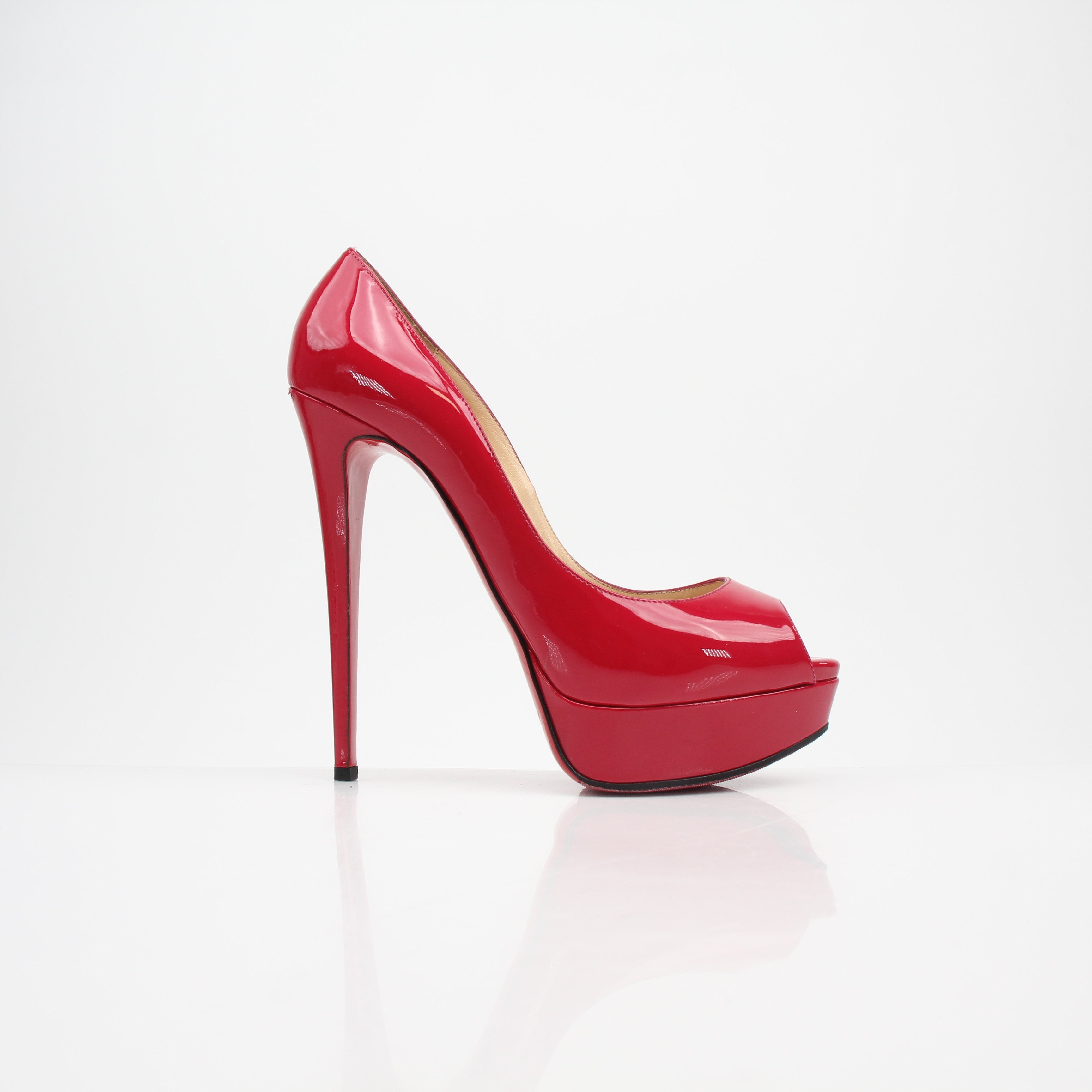 Christian Louboutin Lady Peep Red Patent Leather Platform Heels