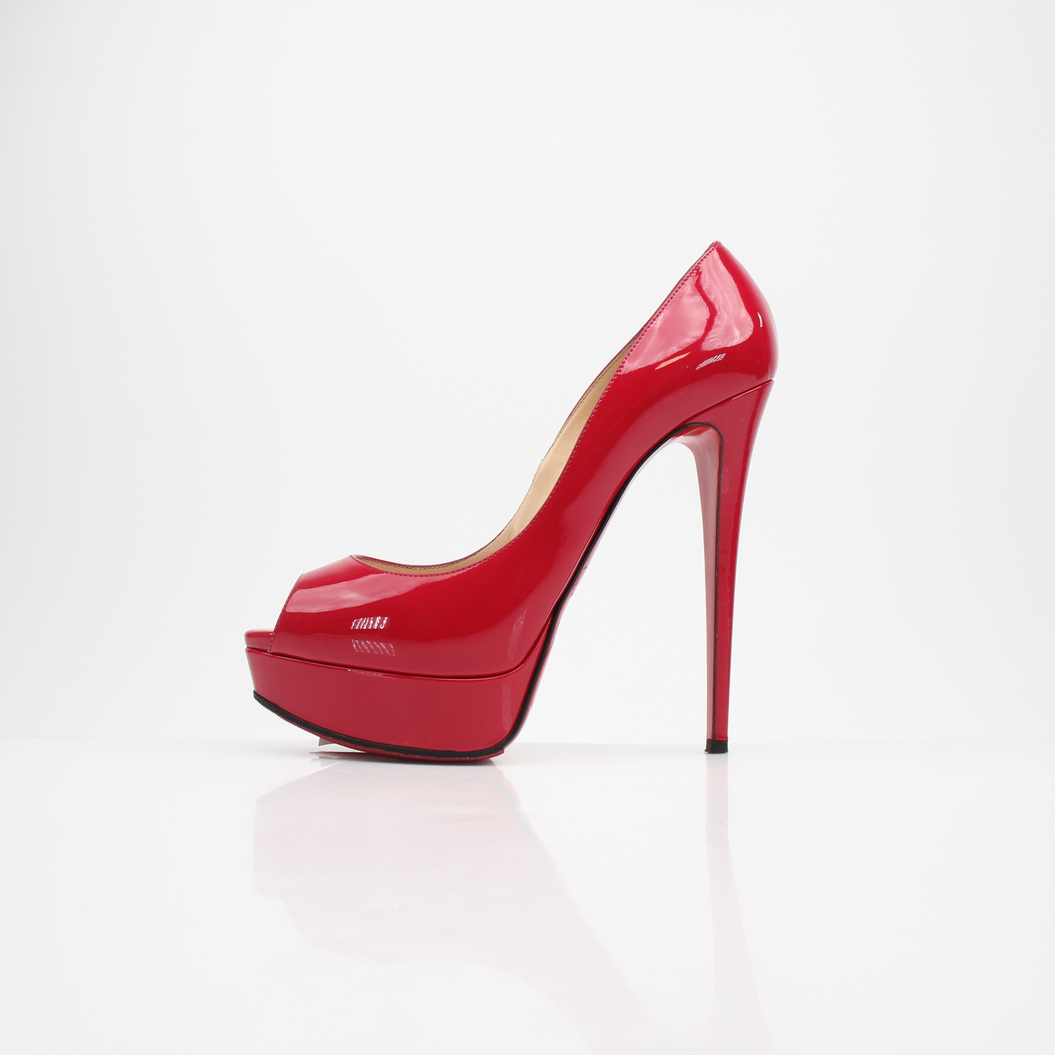 Christian Louboutin Lady Peep Red Patent Leather Platform Heels