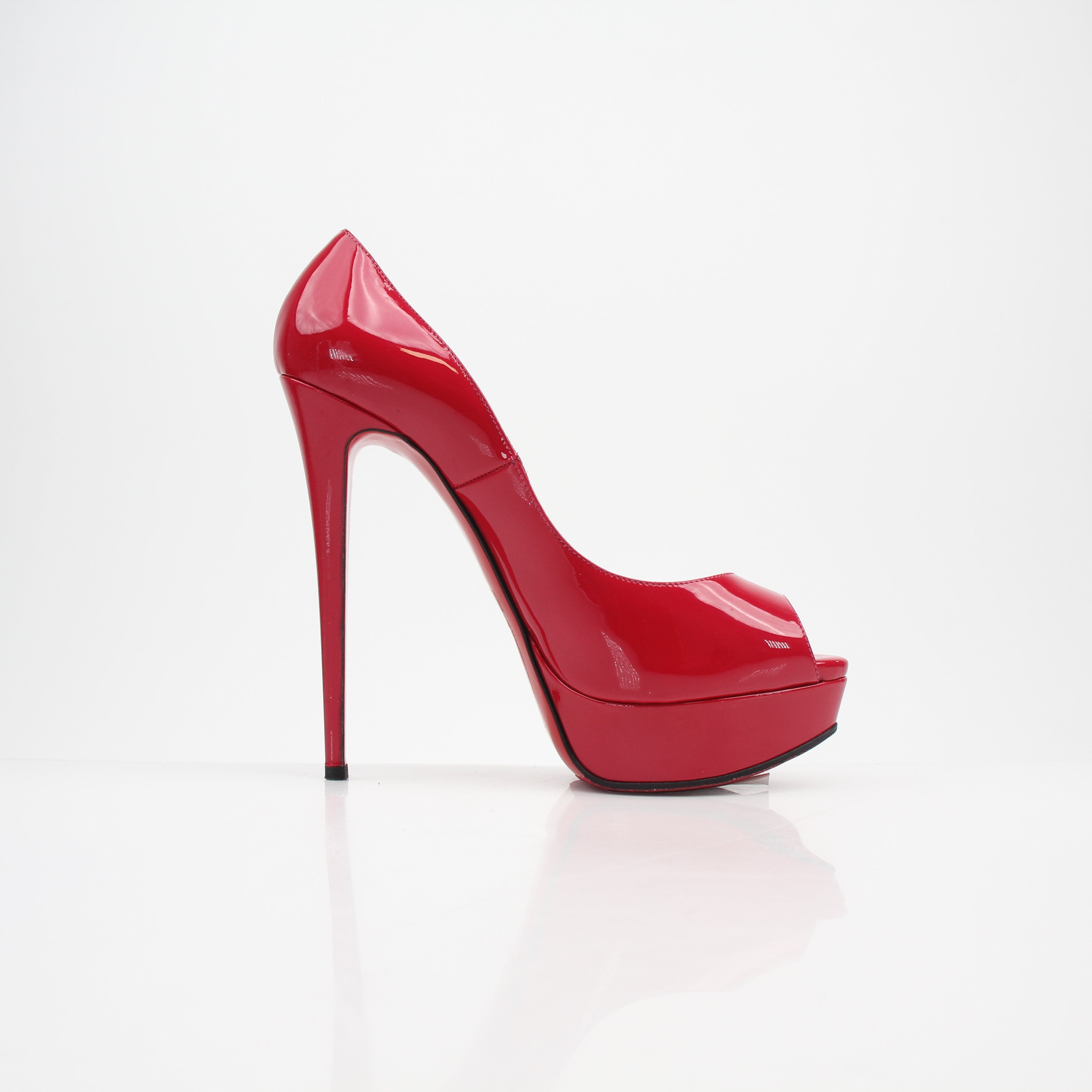 Christian Louboutin Lady Peep Red Patent Leather Platform Heels