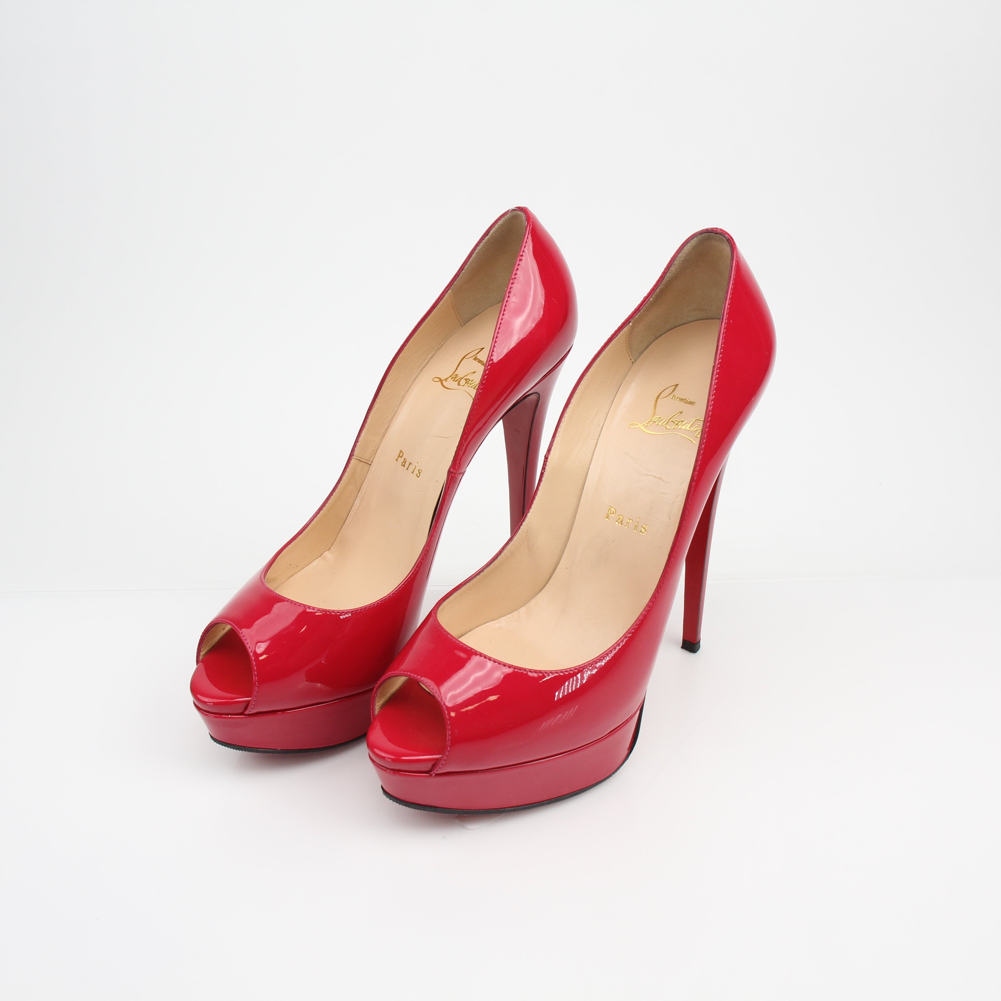 Christian Louboutin Lady Peep Red Patent Leather Platform Heels