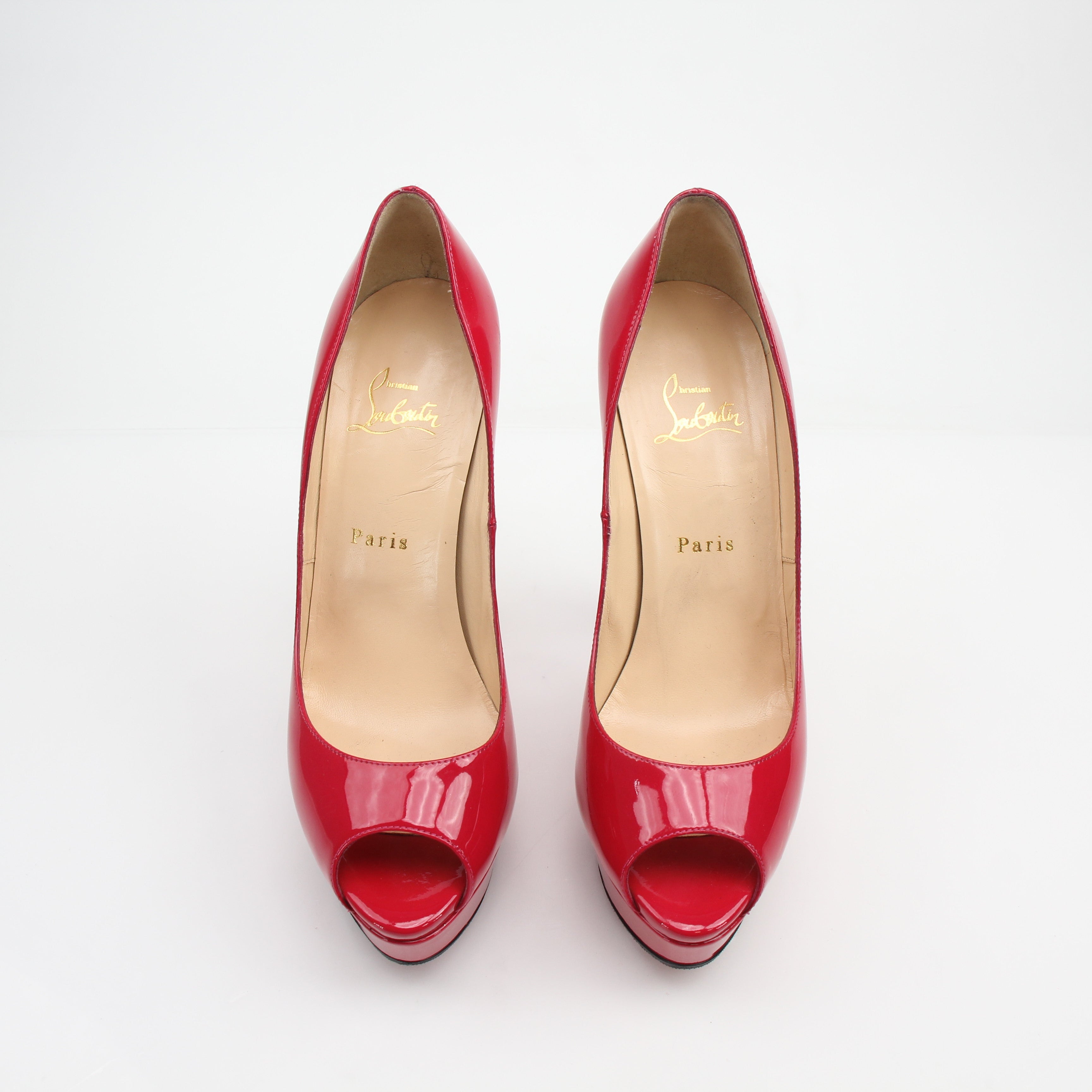 Christian Louboutin Lady Peep Red Patent Leather Platform Heels