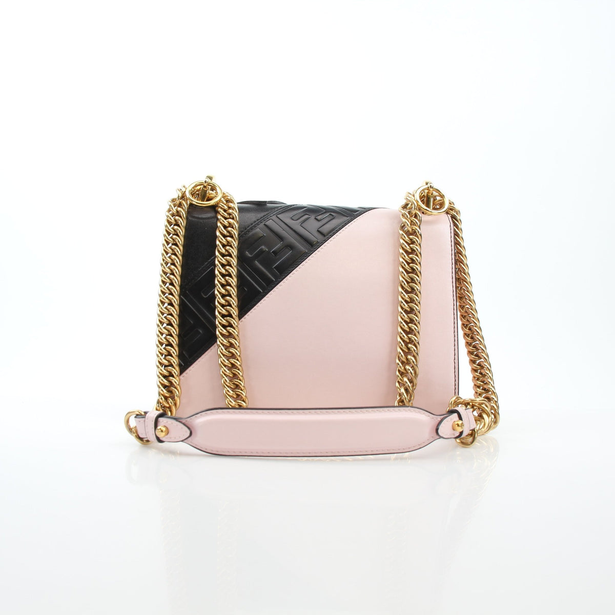 Fendi x FILA Fendi Mania small Kan I shoulder handbag with gold accents, featuring bold logo design and adjustable strap.