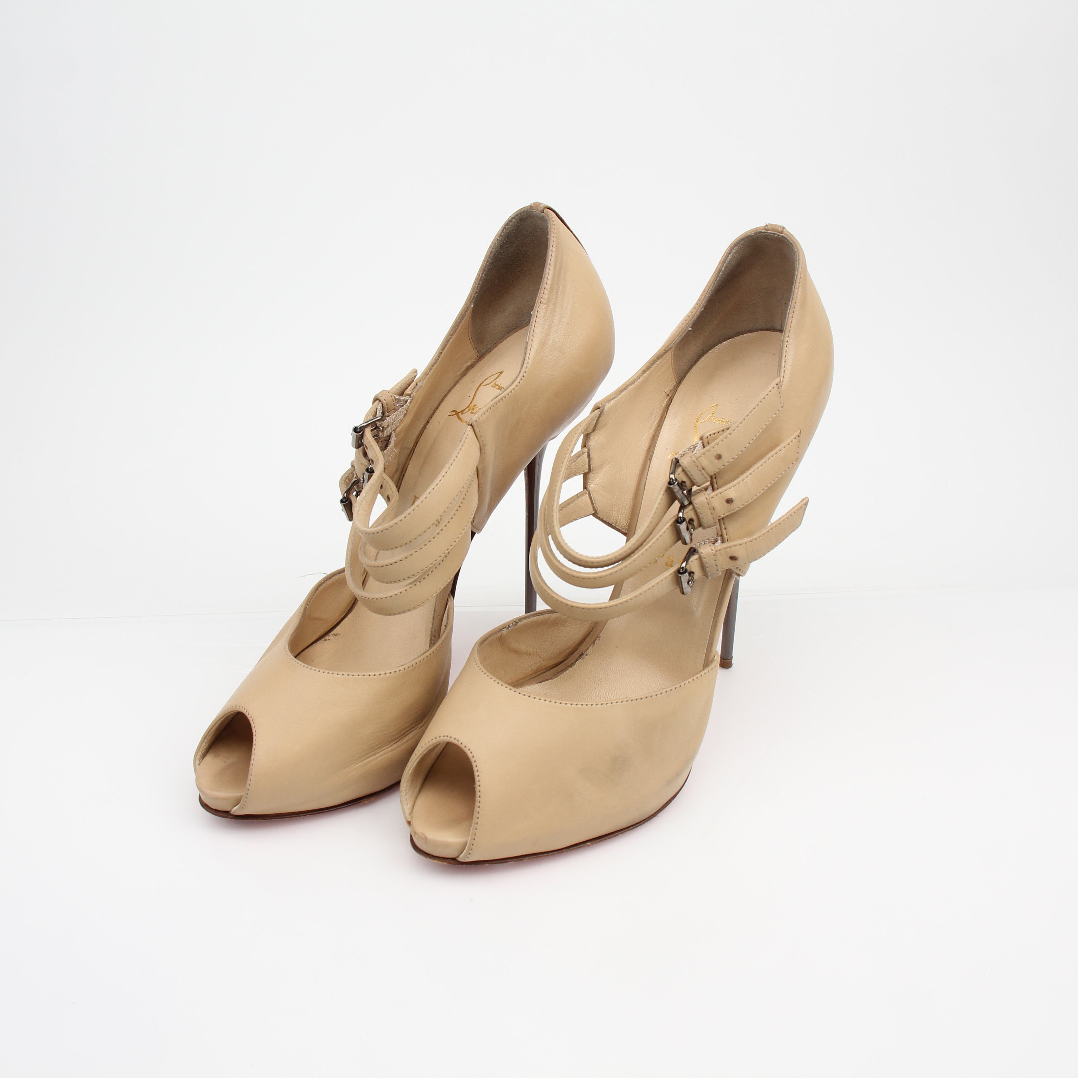 Christian Louboutin Fibbia Peep Toe Leather Heels