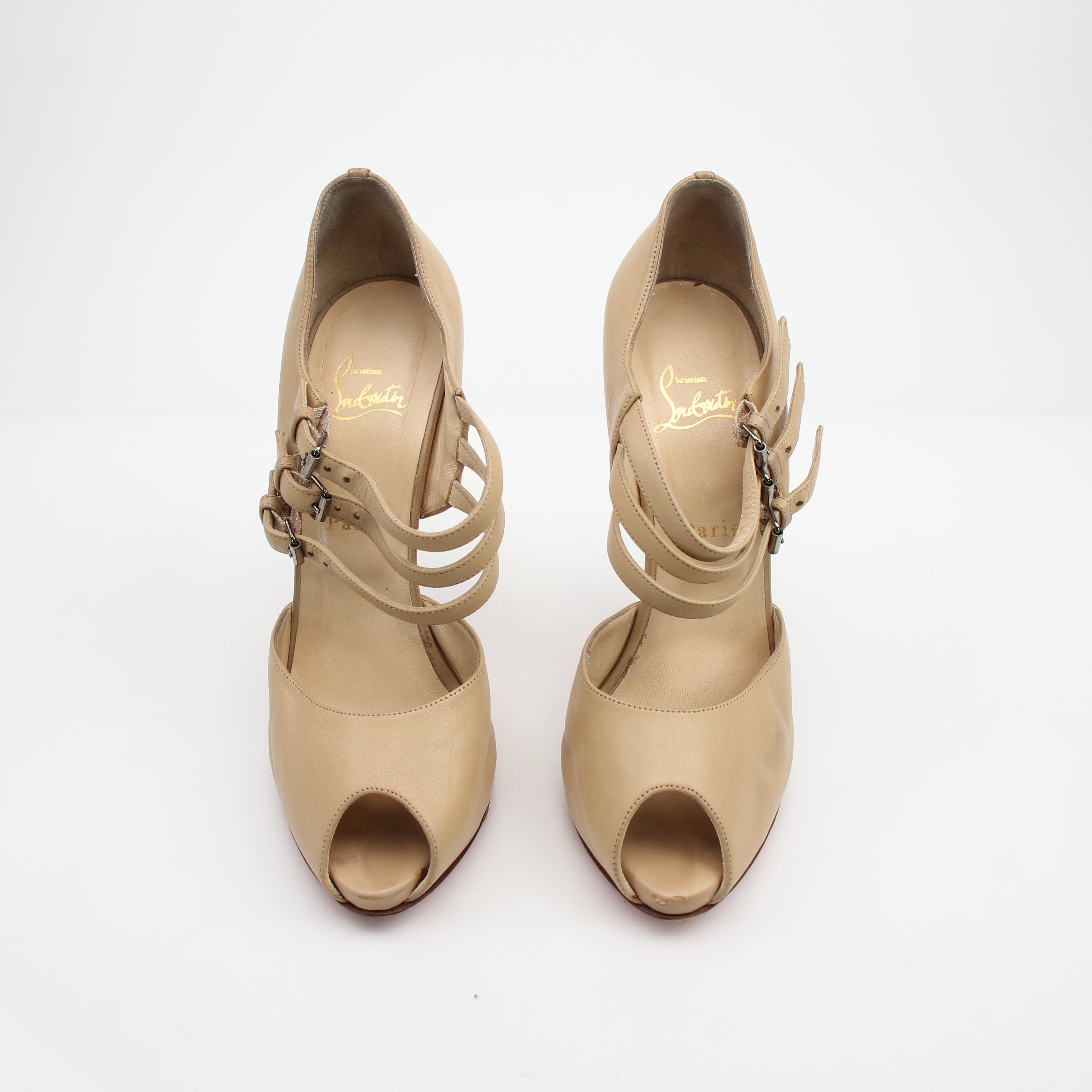 Christian Louboutin Fibbia Peep Toe Leather Heels