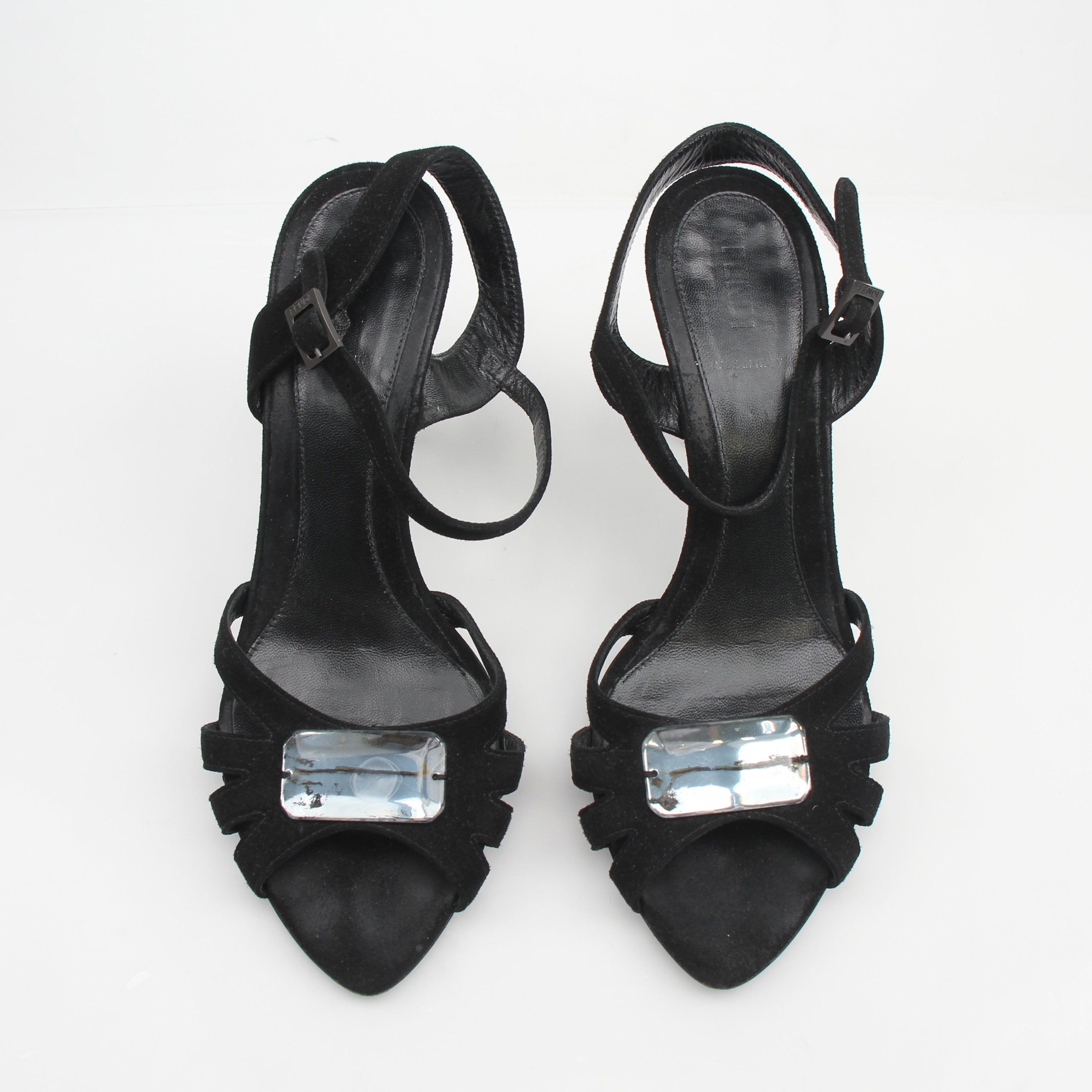Fendi Strappy Crystal Suede Sandals