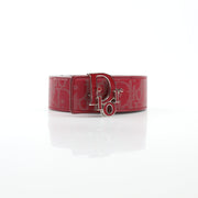 Christian Dior World Tour Oblique Galaxy reversible belt in red calfskin leather with gold accents, showcasing a stylish accessories design.