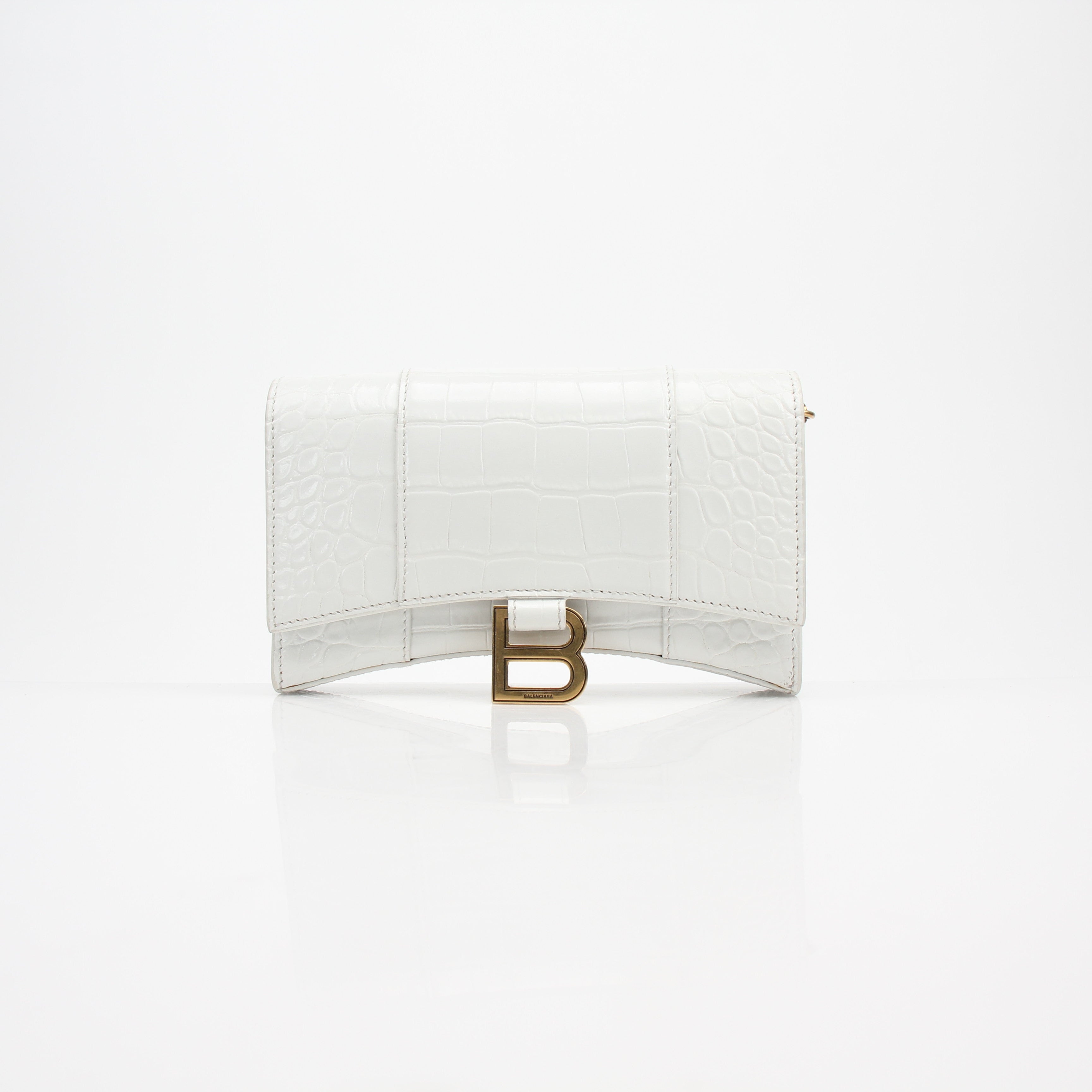 Balenciaga Hourglass Croc Embossed Wallet on Chain