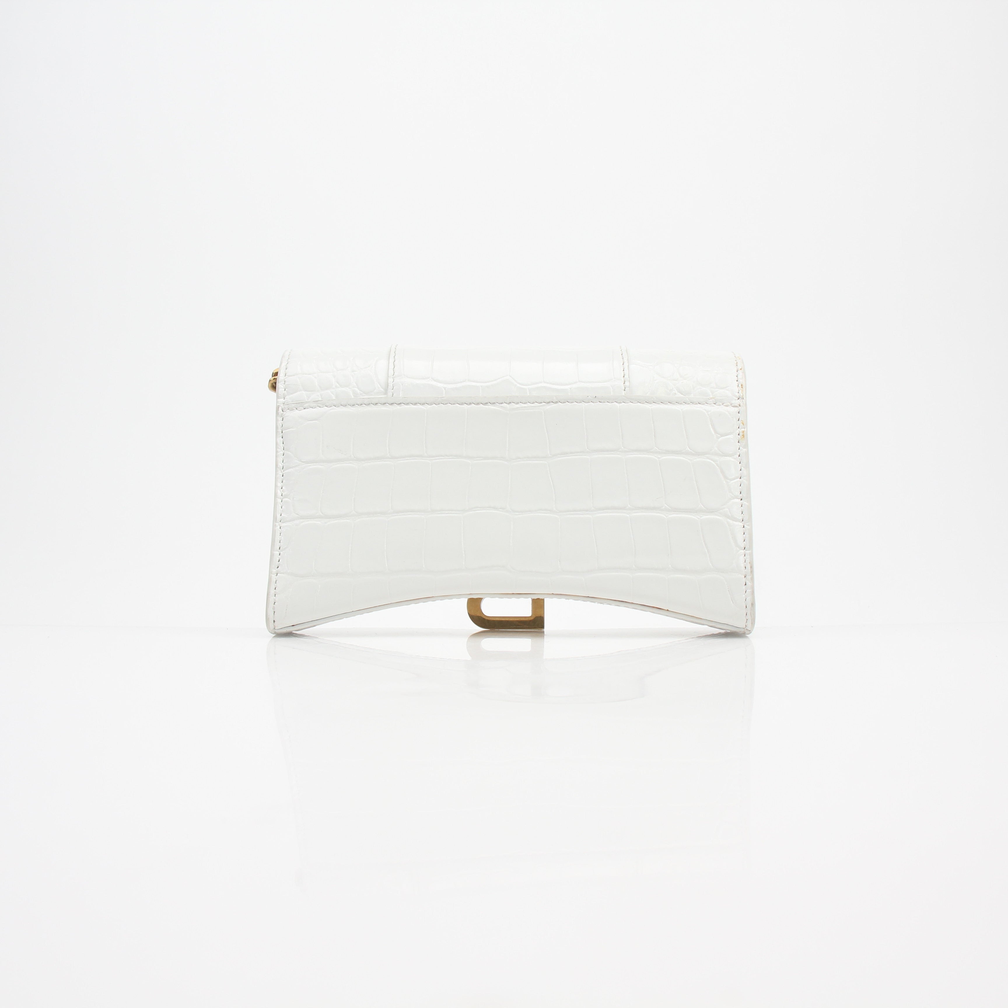Balenciaga Hourglass Croc Embossed Wallet on Chain