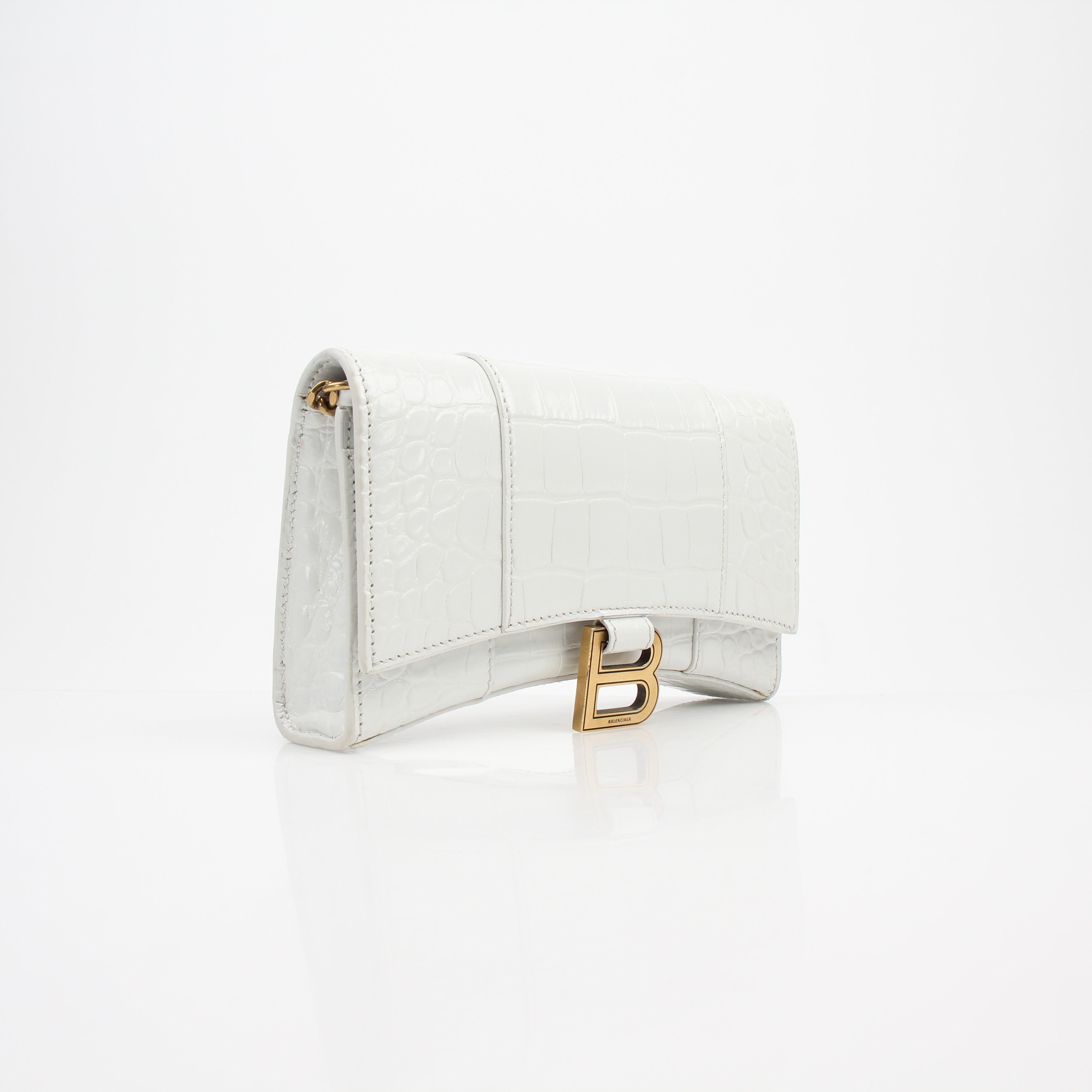 Balenciaga Hourglass Croc Embossed Wallet on Chain