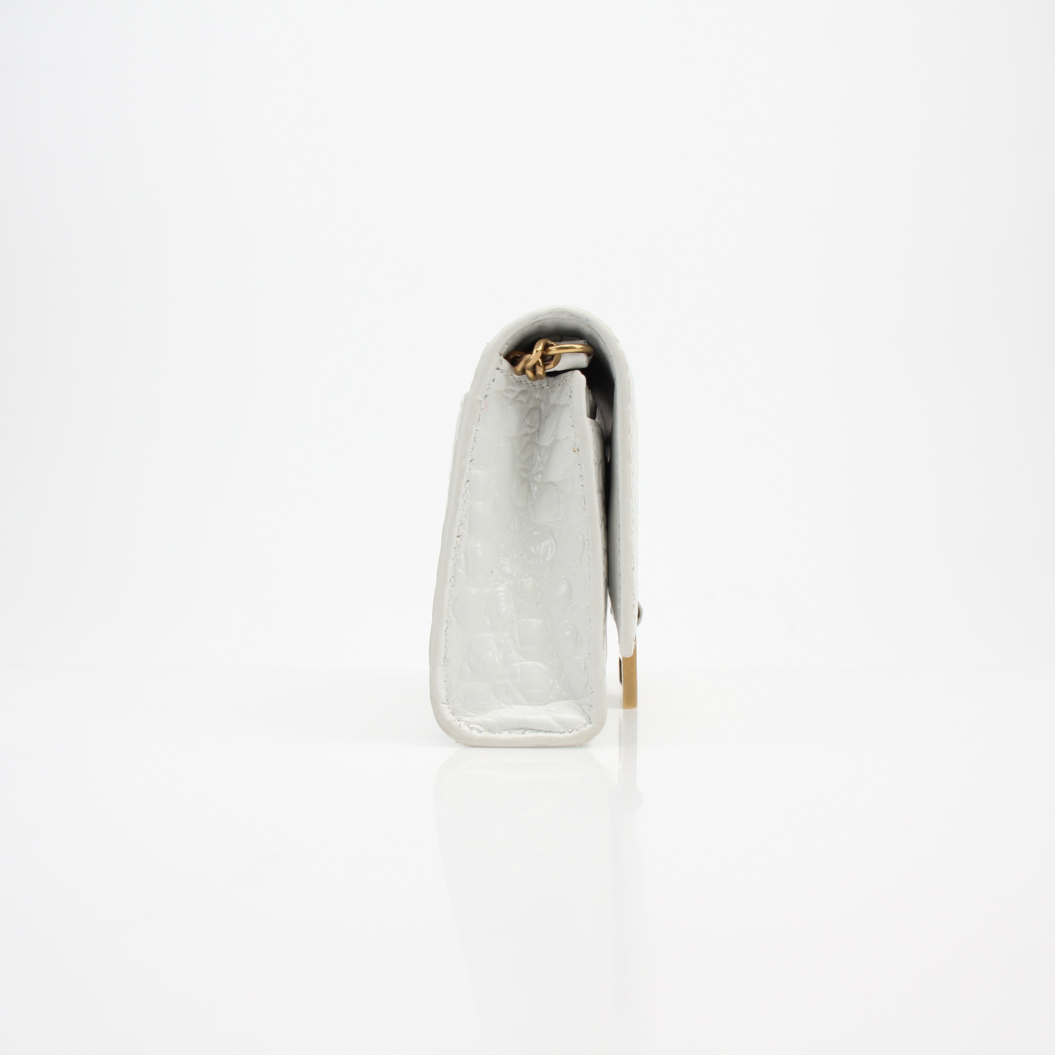 Balenciaga Hourglass Croc Embossed Wallet on Chain