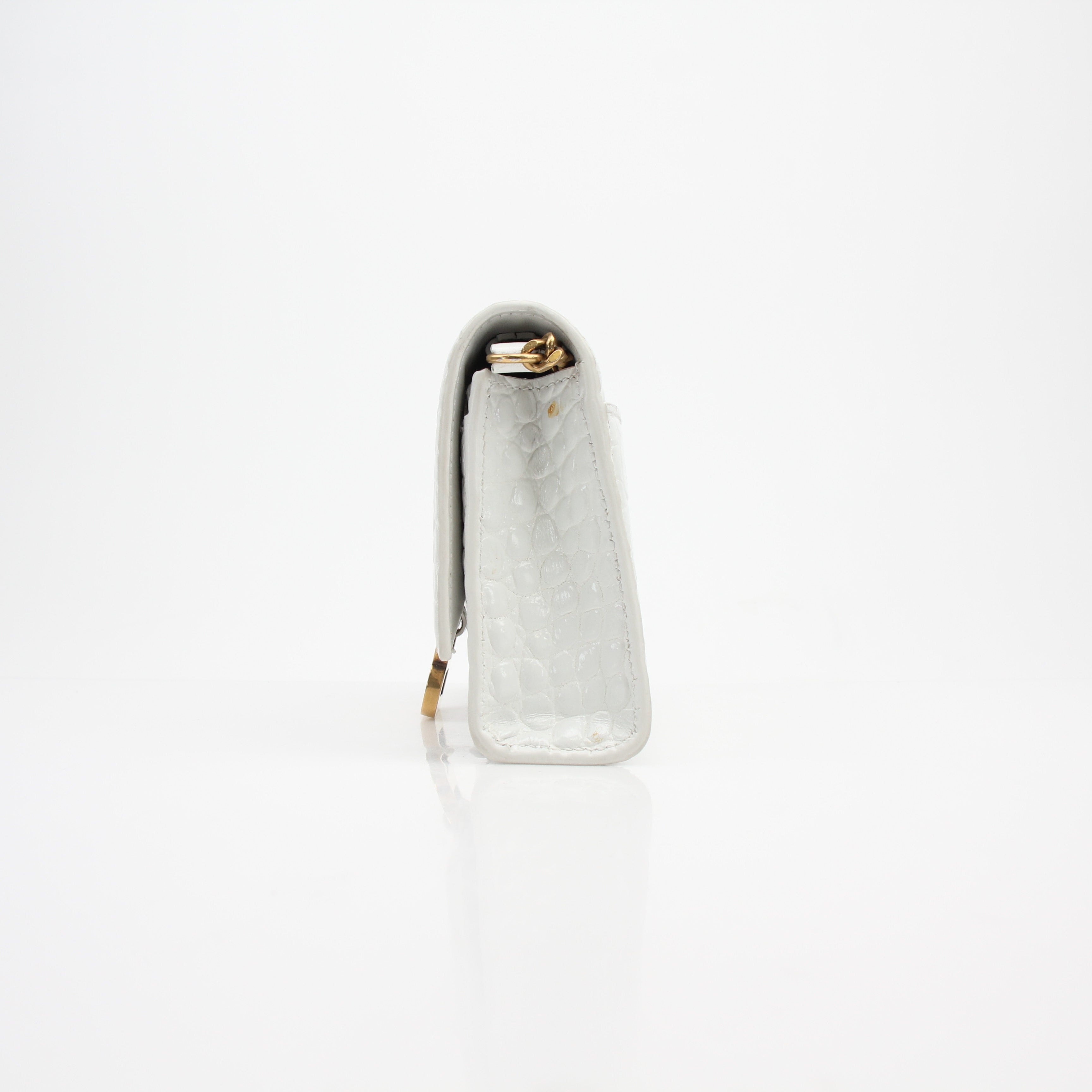 Balenciaga Hourglass Croc Embossed Wallet on Chain