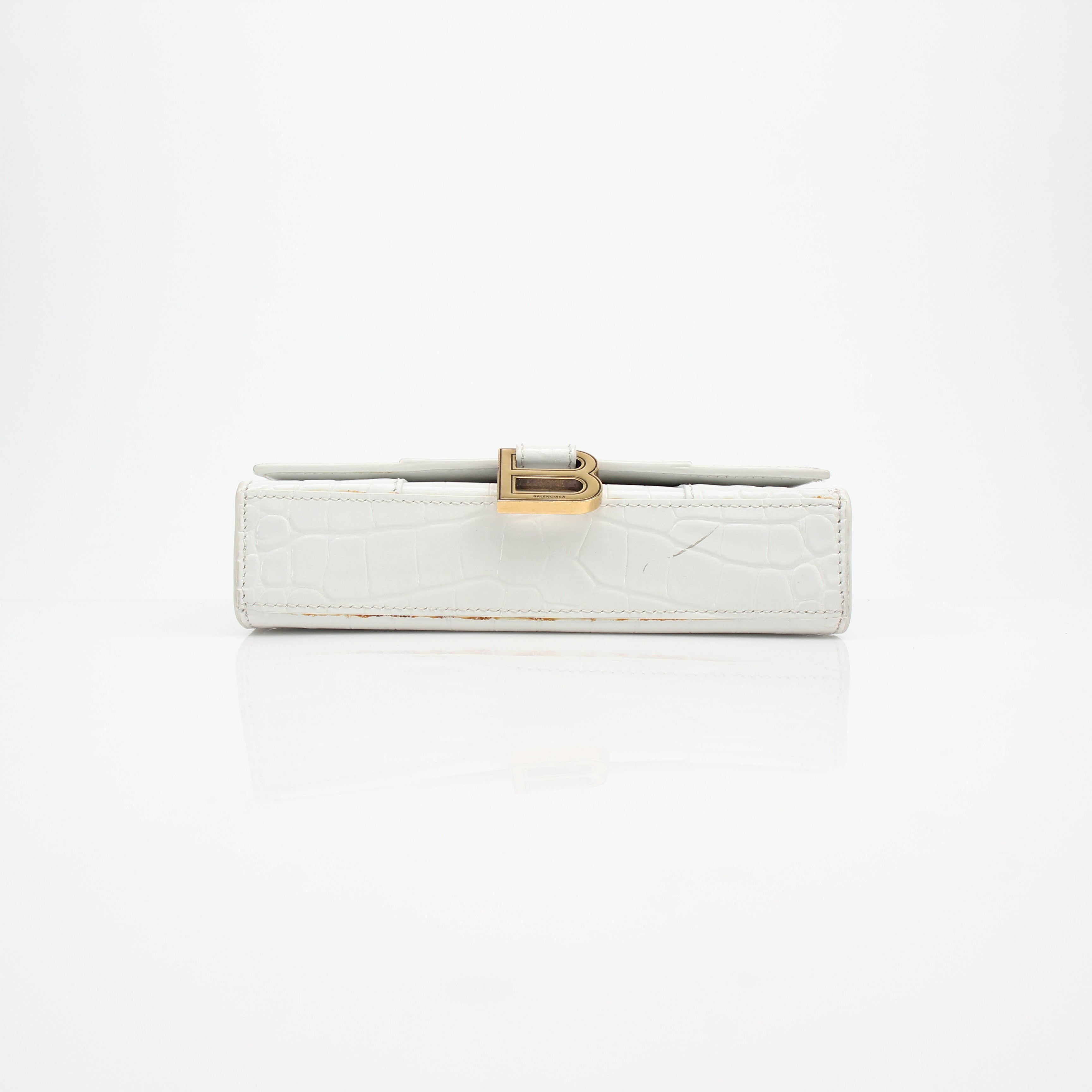Balenciaga Hourglass Croc Embossed Wallet on Chain