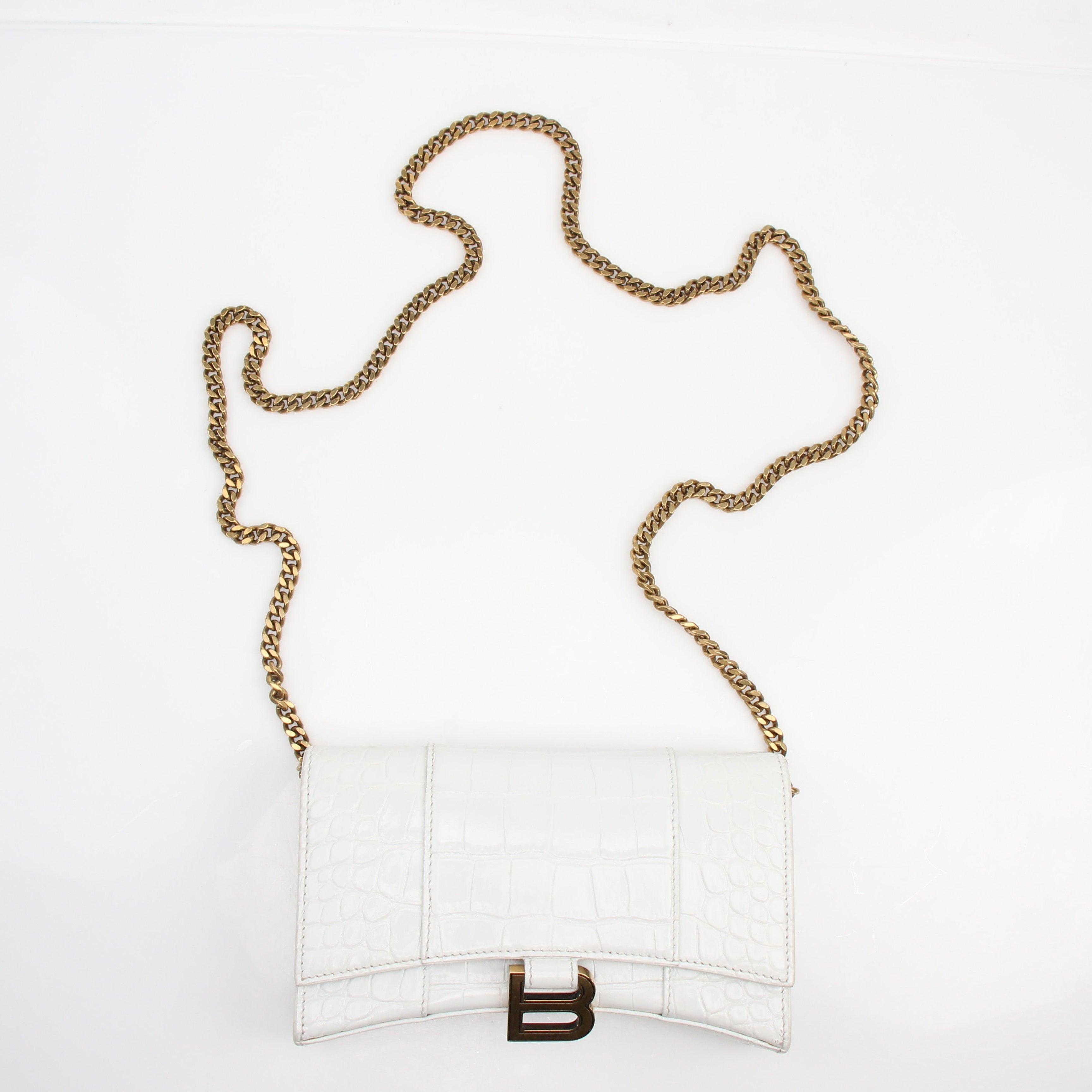 Balenciaga Hourglass Croc Embossed Wallet on Chain
