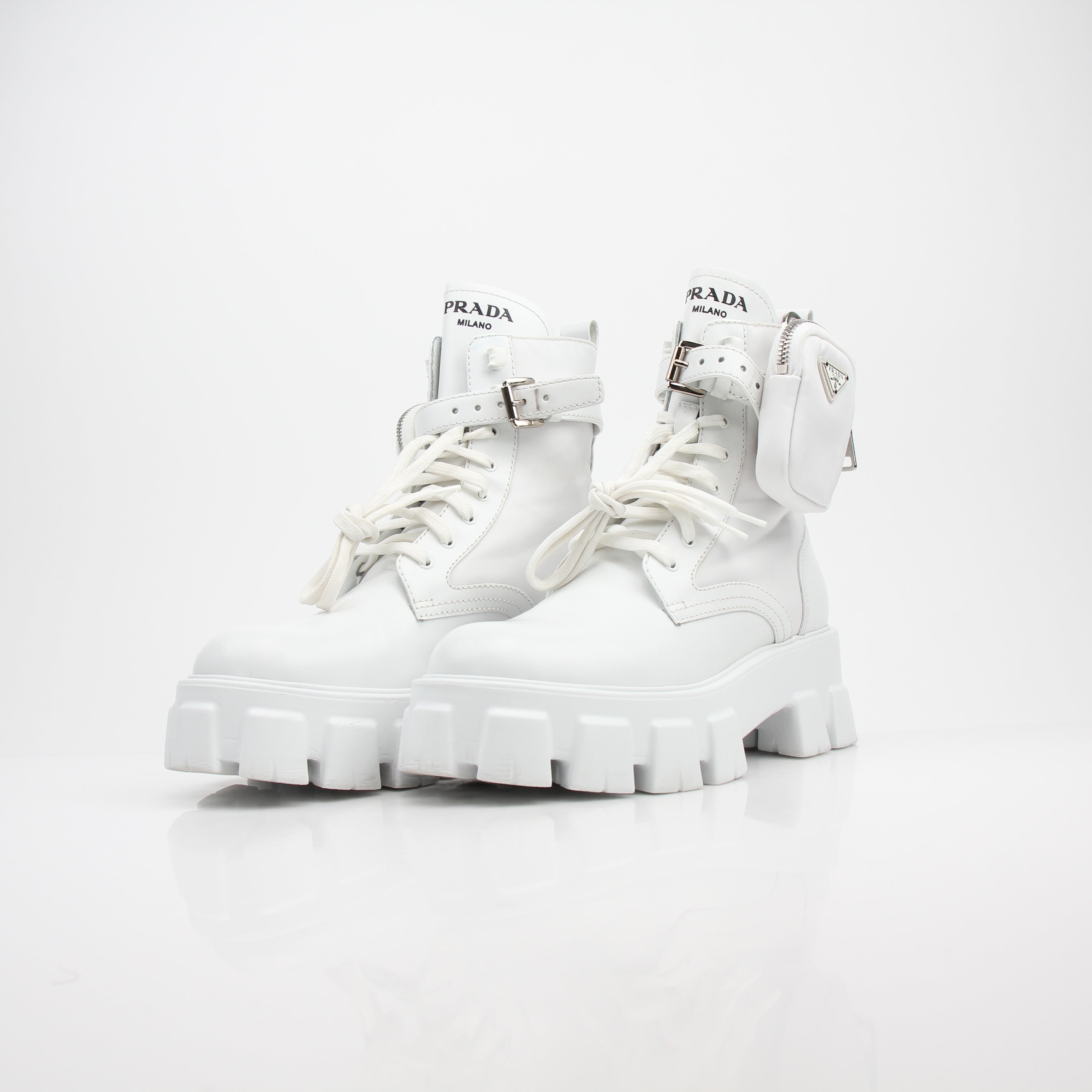 Prada Monolith Leather Combat Boots