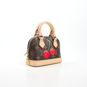 Louis Vuitton x Takashi Murakami Cerises Nano Alma Monogram handbag with colorful cherry design and gold-tone hardware.