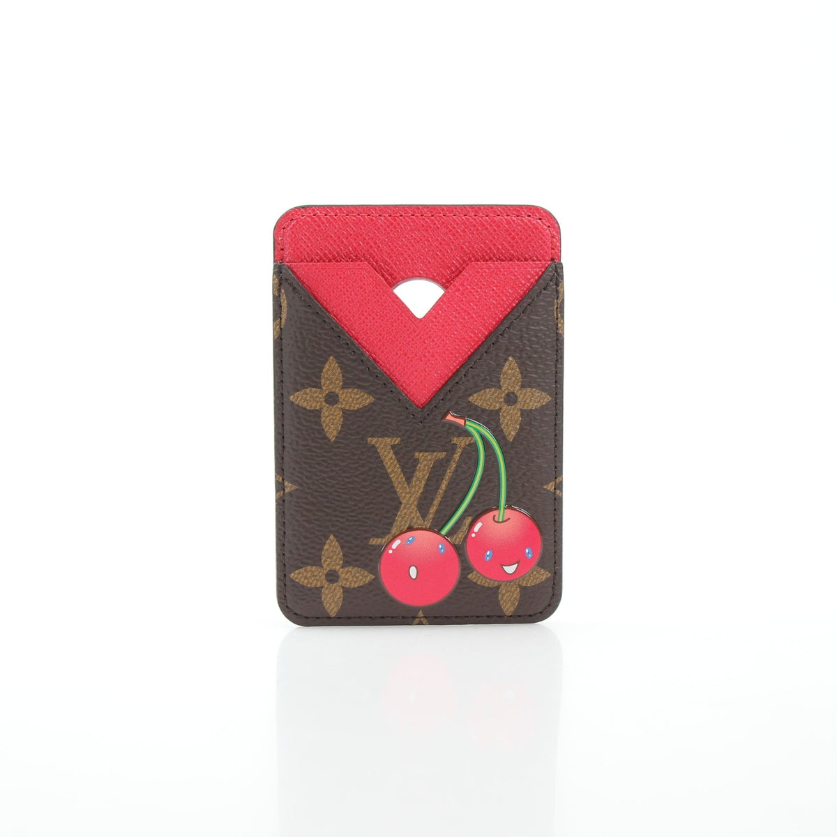 Louis Vuitton x Takashi Murakami Cerises card holder by Gold & Beyond, featuring colorful cherry design and magnet closure.