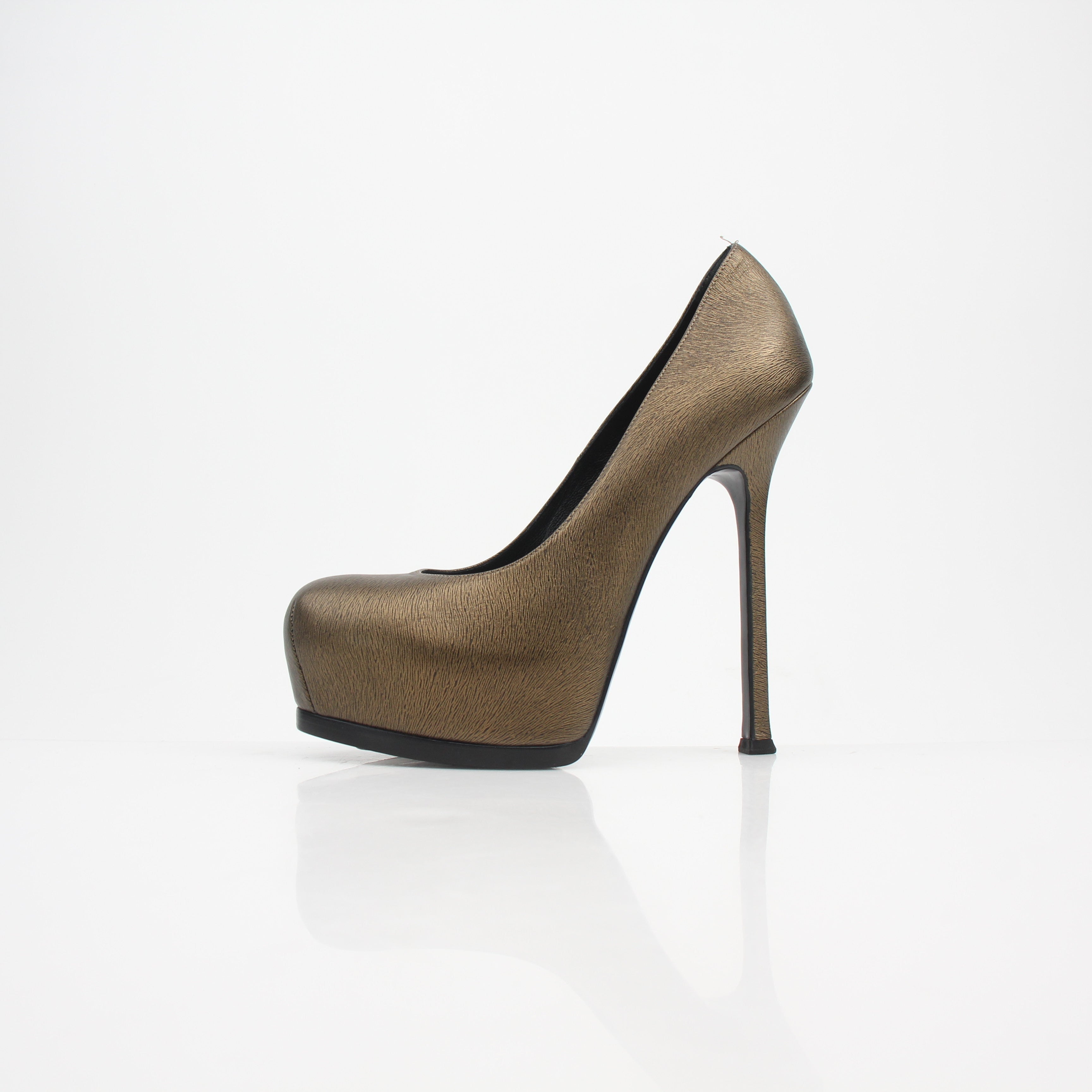Saint Laurent Tribtoo Metallic Leather Platform Heels
