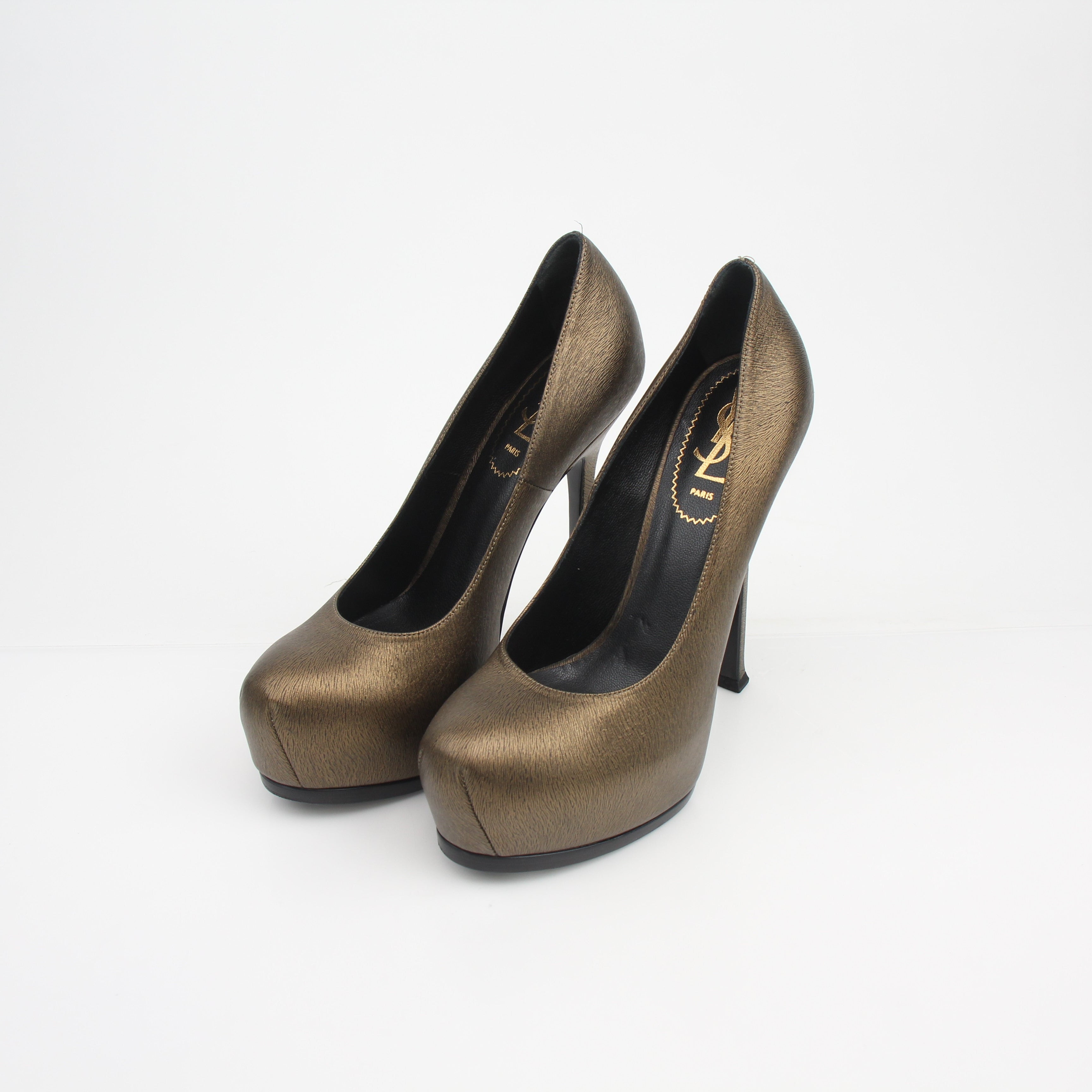 Saint Laurent Tribtoo Metallic Leather Platform Heels