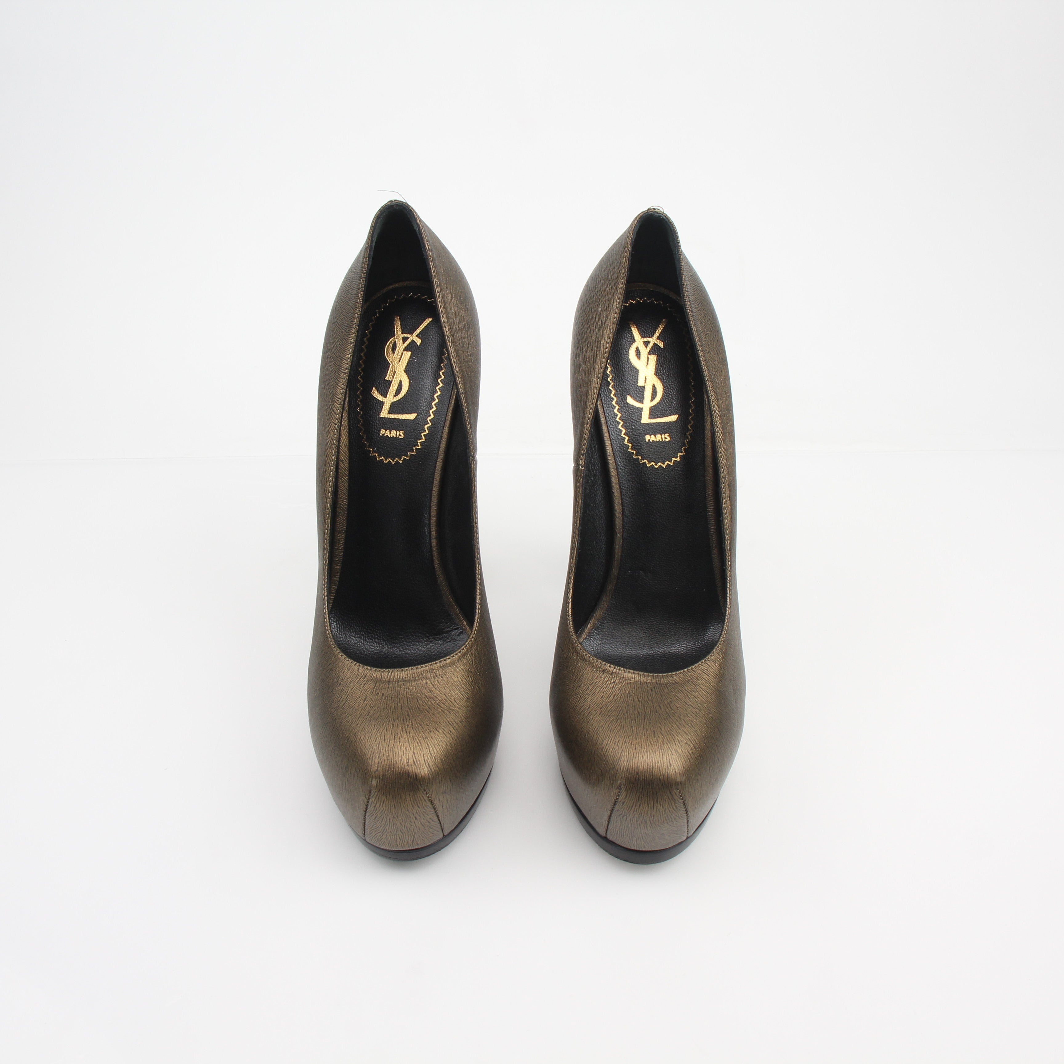 Saint Laurent Tribtoo Metallic Leather Platform Heels