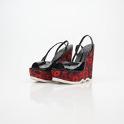 Saint Laurent Poppy Lips Ankle Strap Wedge Sandals