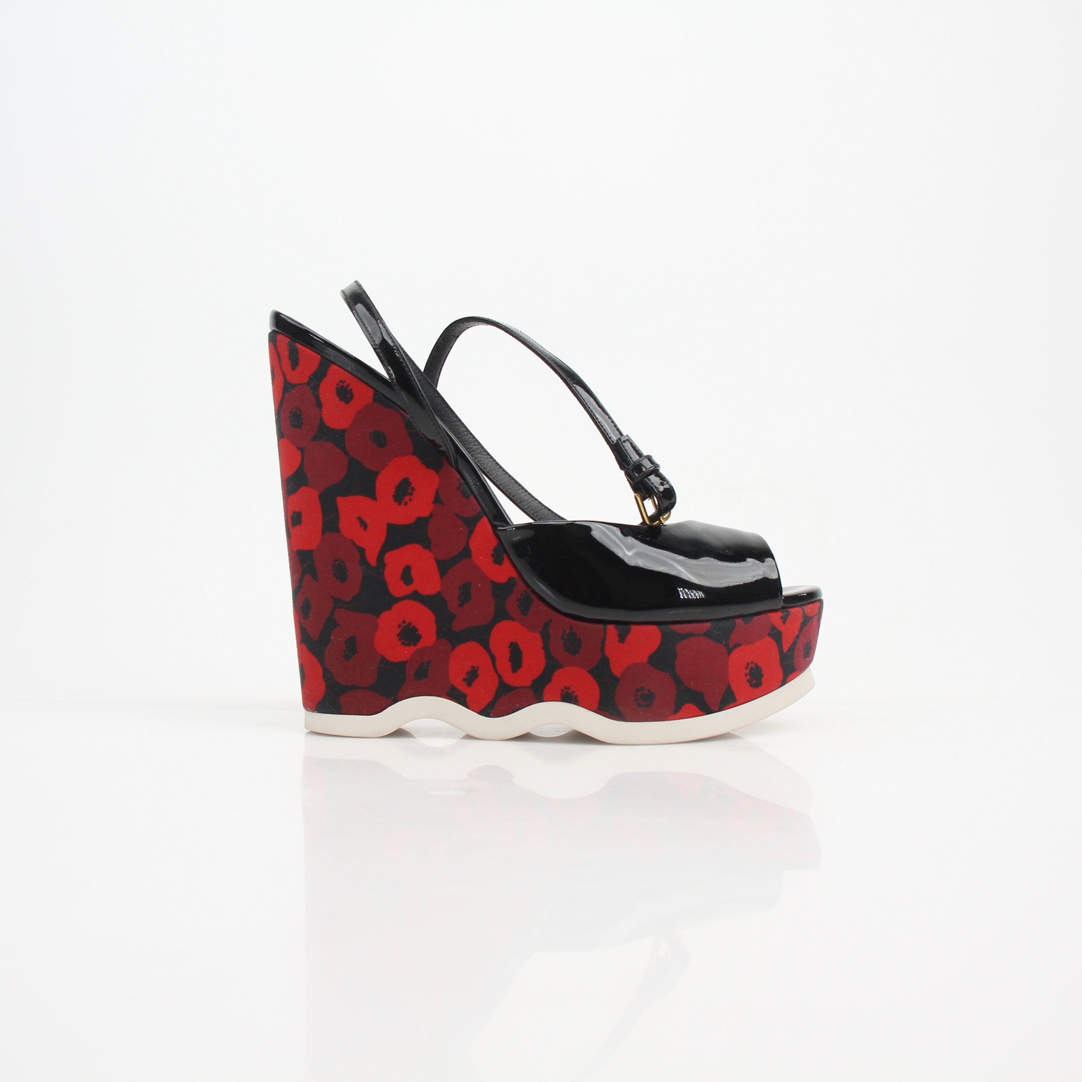 Saint Laurent Poppy Lips Ankle Strap Wedge Sandals