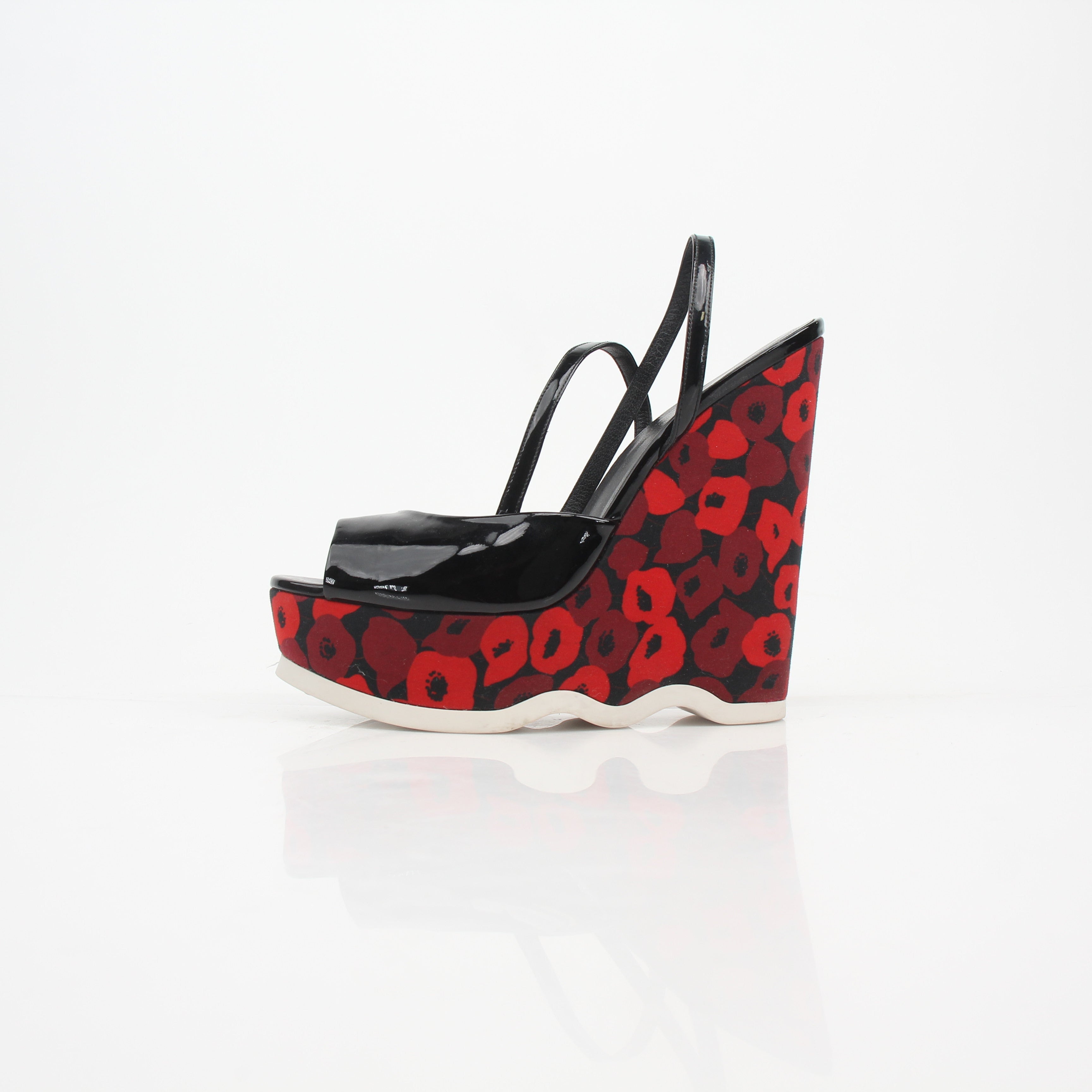 Saint Laurent Poppy Lips Ankle Strap Wedge Sandals