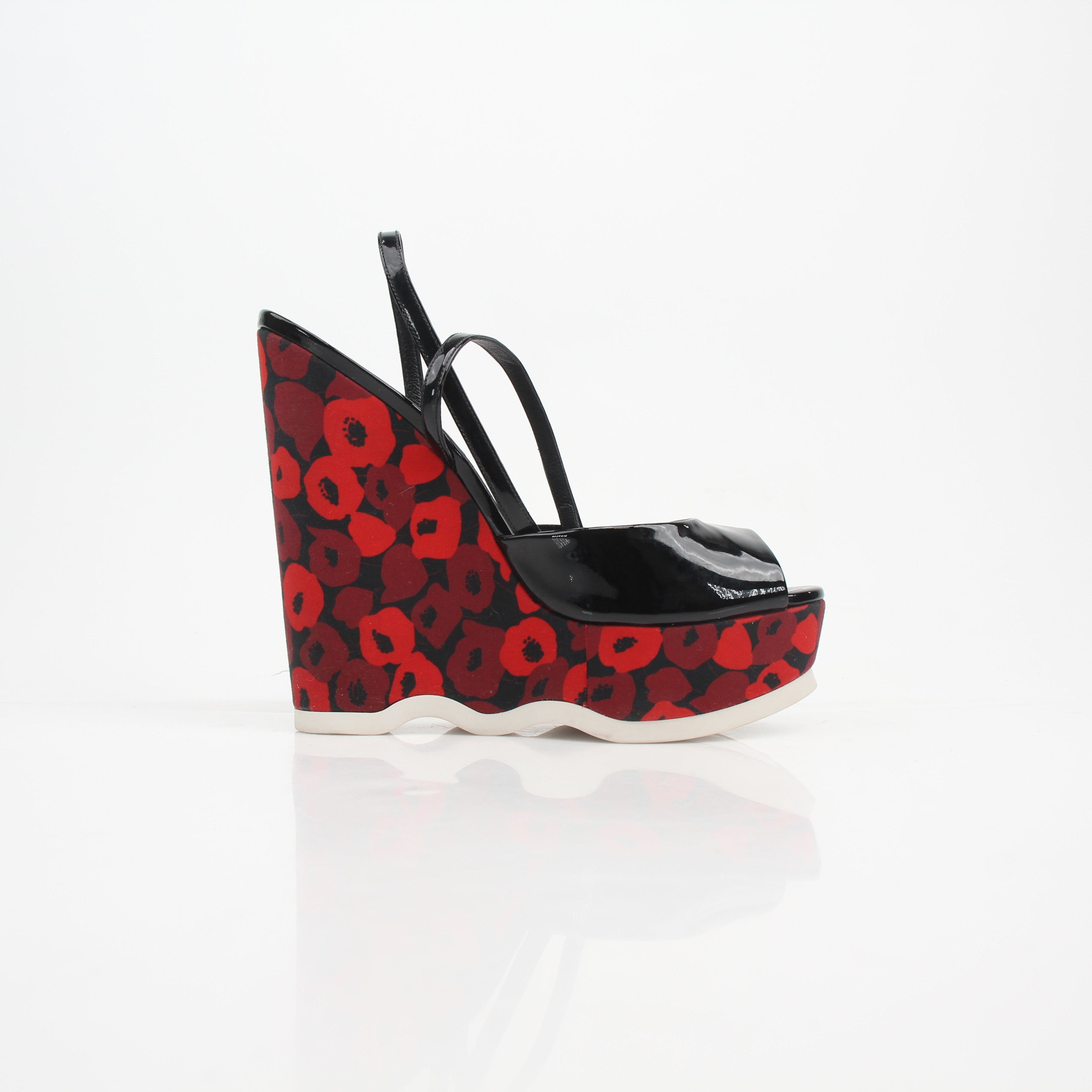 Saint Laurent Poppy Lips Ankle Strap Wedge Sandals