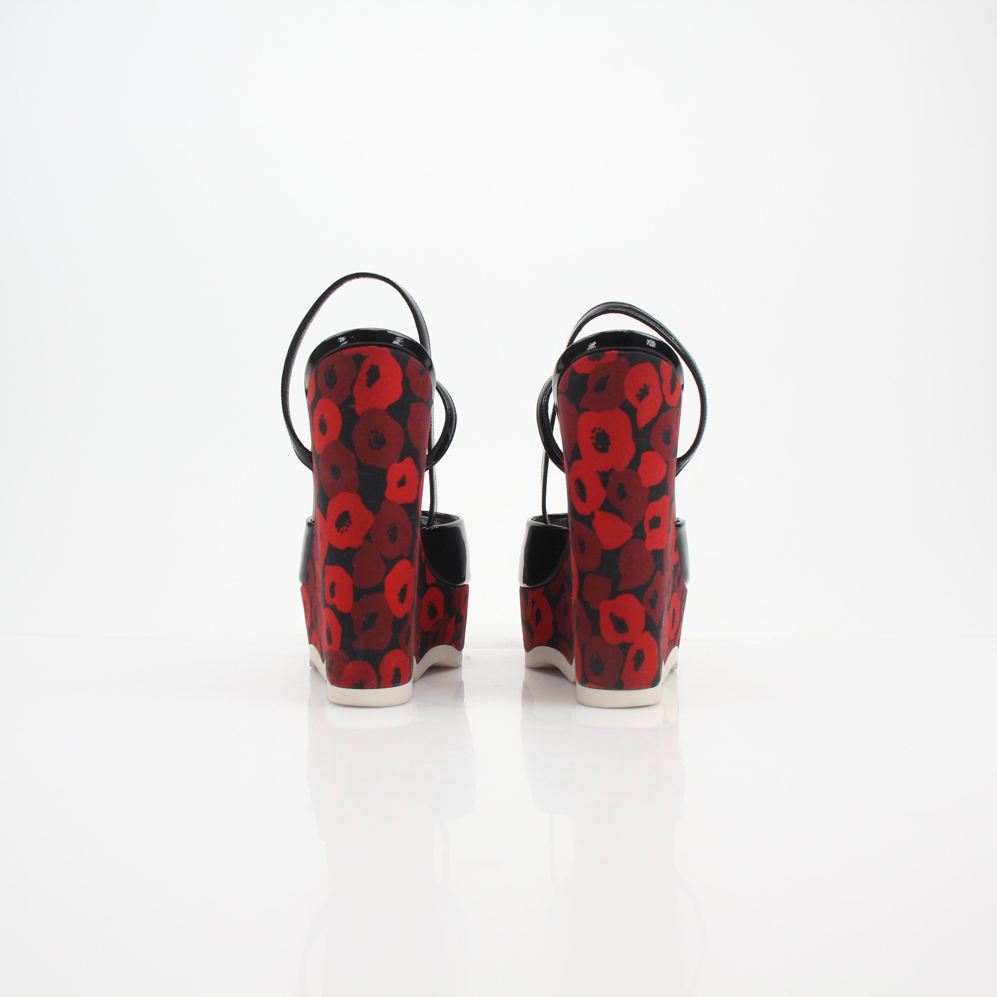 Saint Laurent Poppy Lips Ankle Strap Wedge Sandals