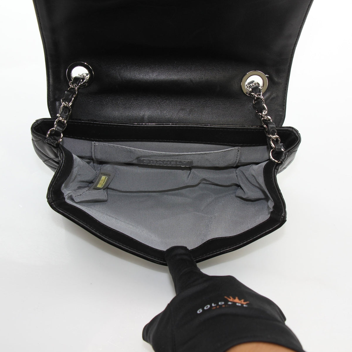 Black Chanel lipstick patent flap shoulder bag by Gold & Beyond