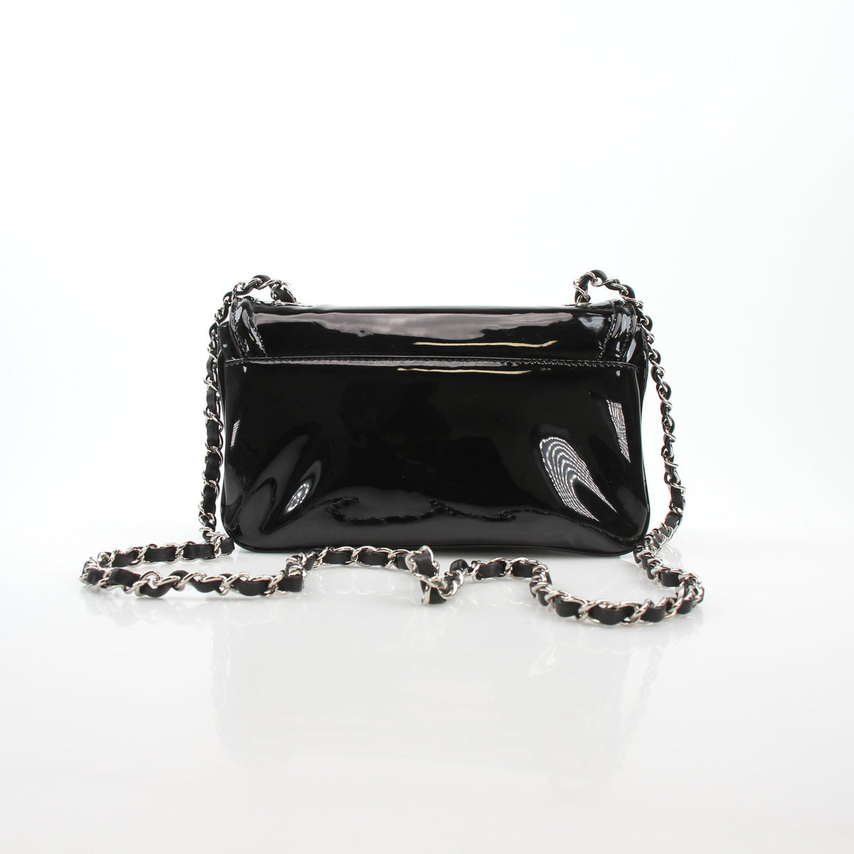 Black Chanel Lipstick Ligne Patent Flap Shoulder Bag by Gold & Beyond