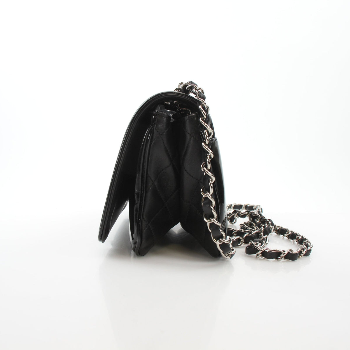 Black Chanel Lipstick Ligne Patent Flap Shoulder Bag by Gold & Beyond