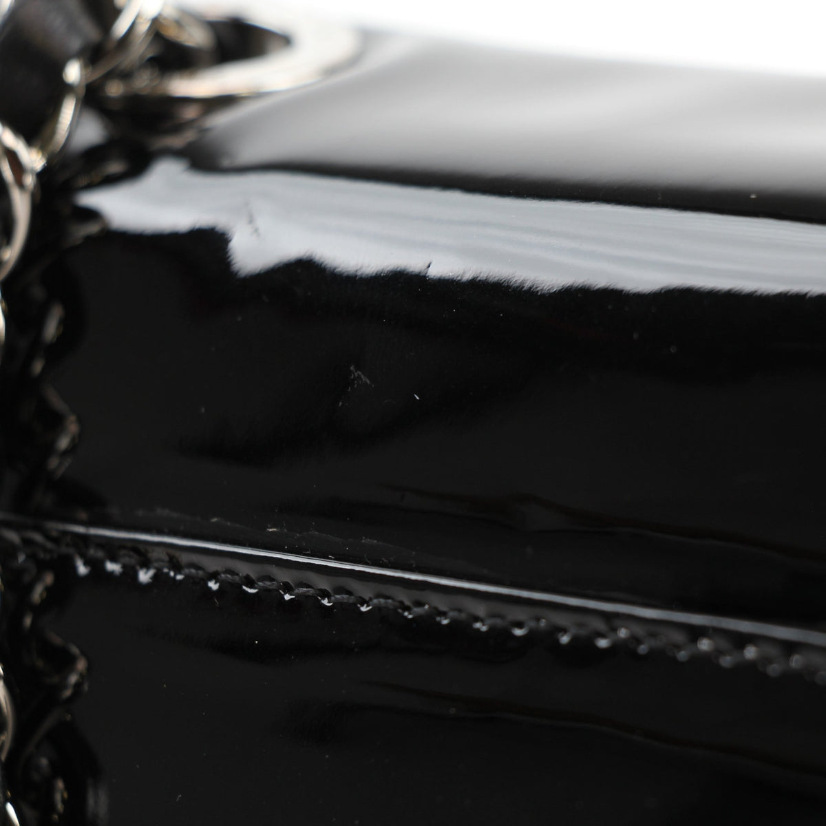 Black Chanel Lipstick Ligne Patent Flap shoulder bag by Gold & Beyond, structured handbag with glossy finish