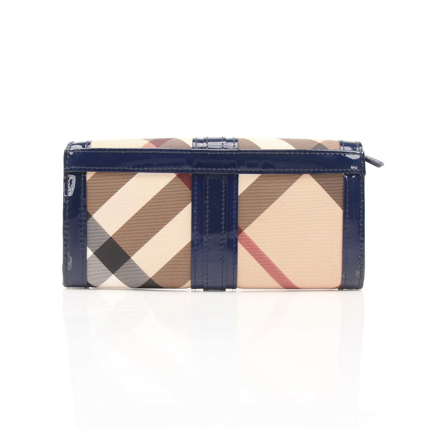 Gold & Beyond Burberry plaid continental wallet with multiple card slots and a sleek design, showcasing the signature check pattern.