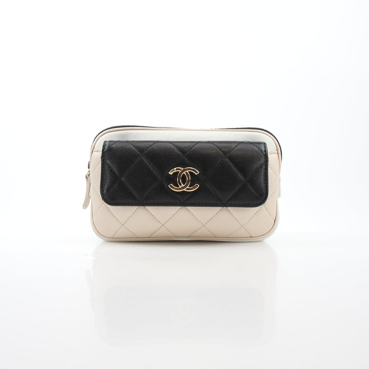 Chanel quilted tri-color In & Out belt bag handbag by Gold & Beyond, shown from the front