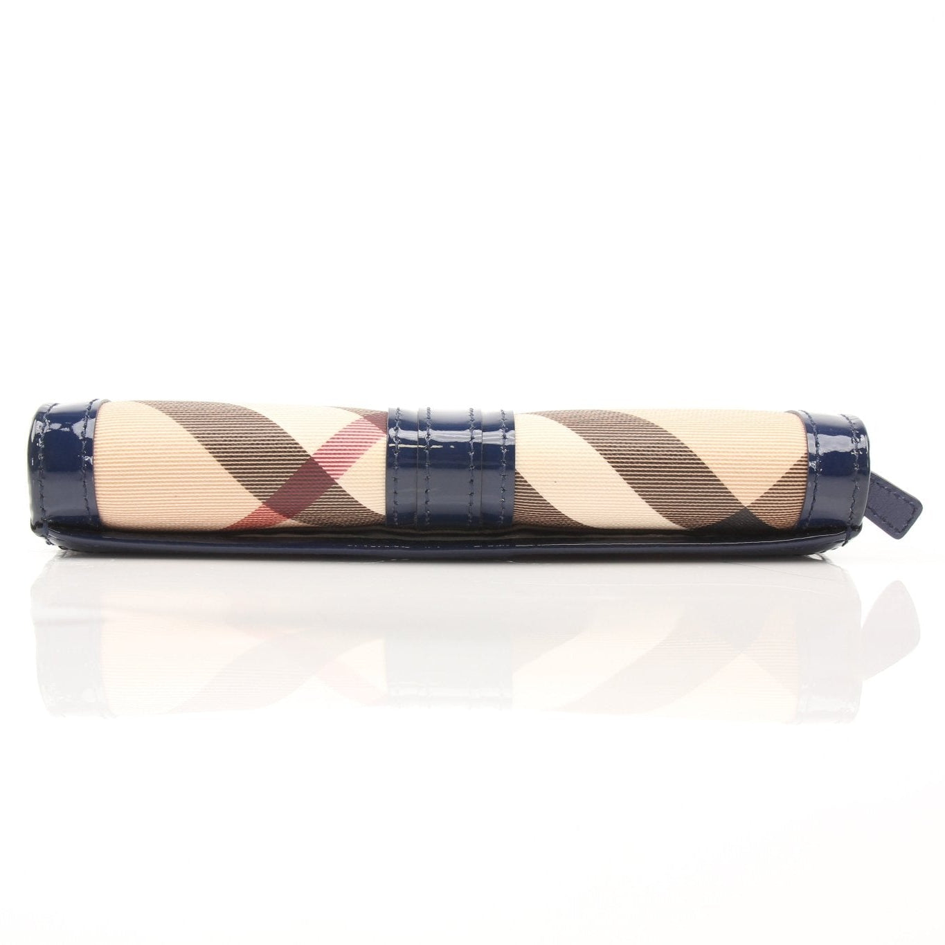 Gold & Beyond Burberry plaid continental wallet with multiple card slots and a snap closure, featuring classic checkered pattern.